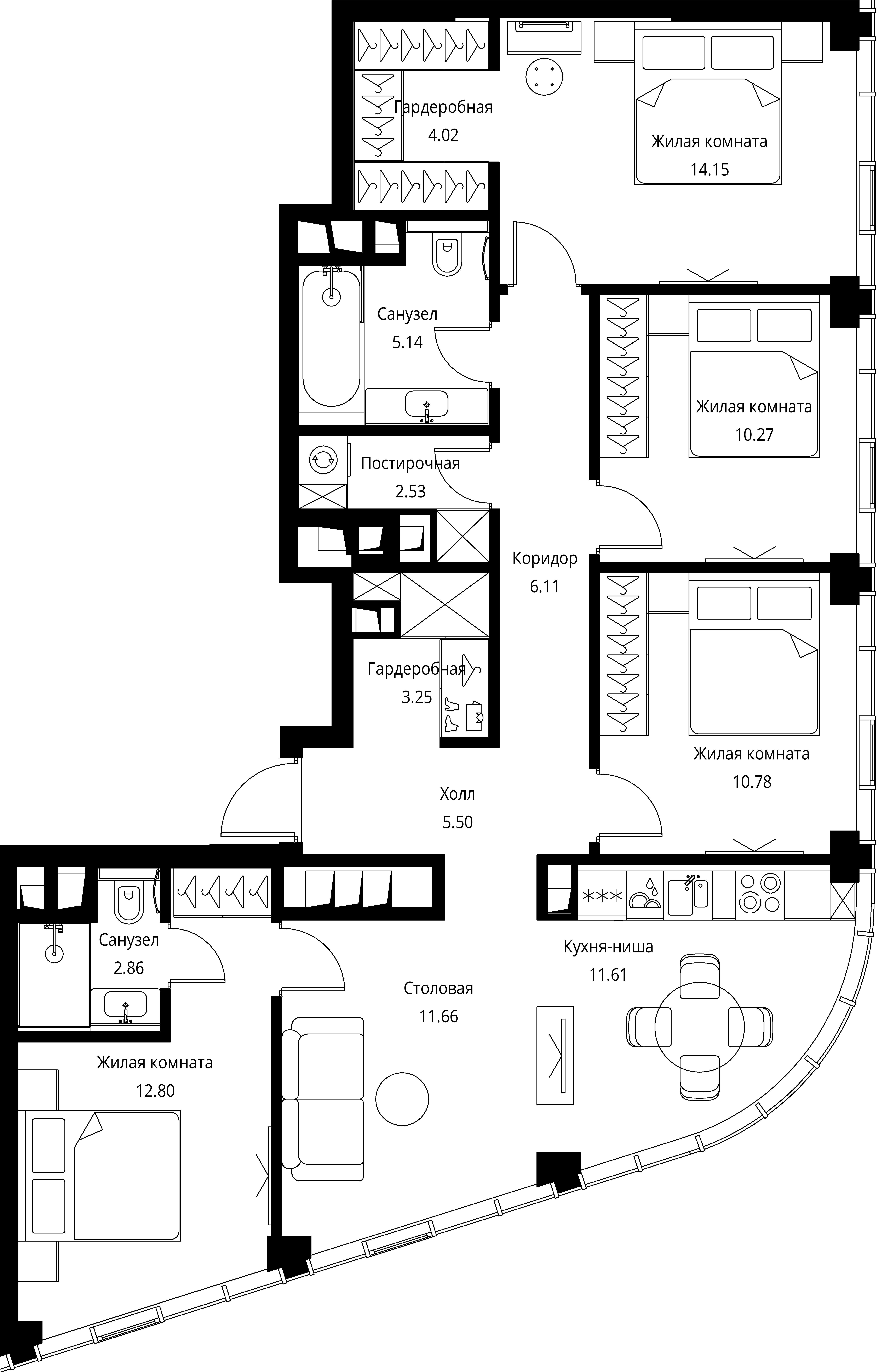 4 комн. квартира, 100.7 м², 40 этаж 