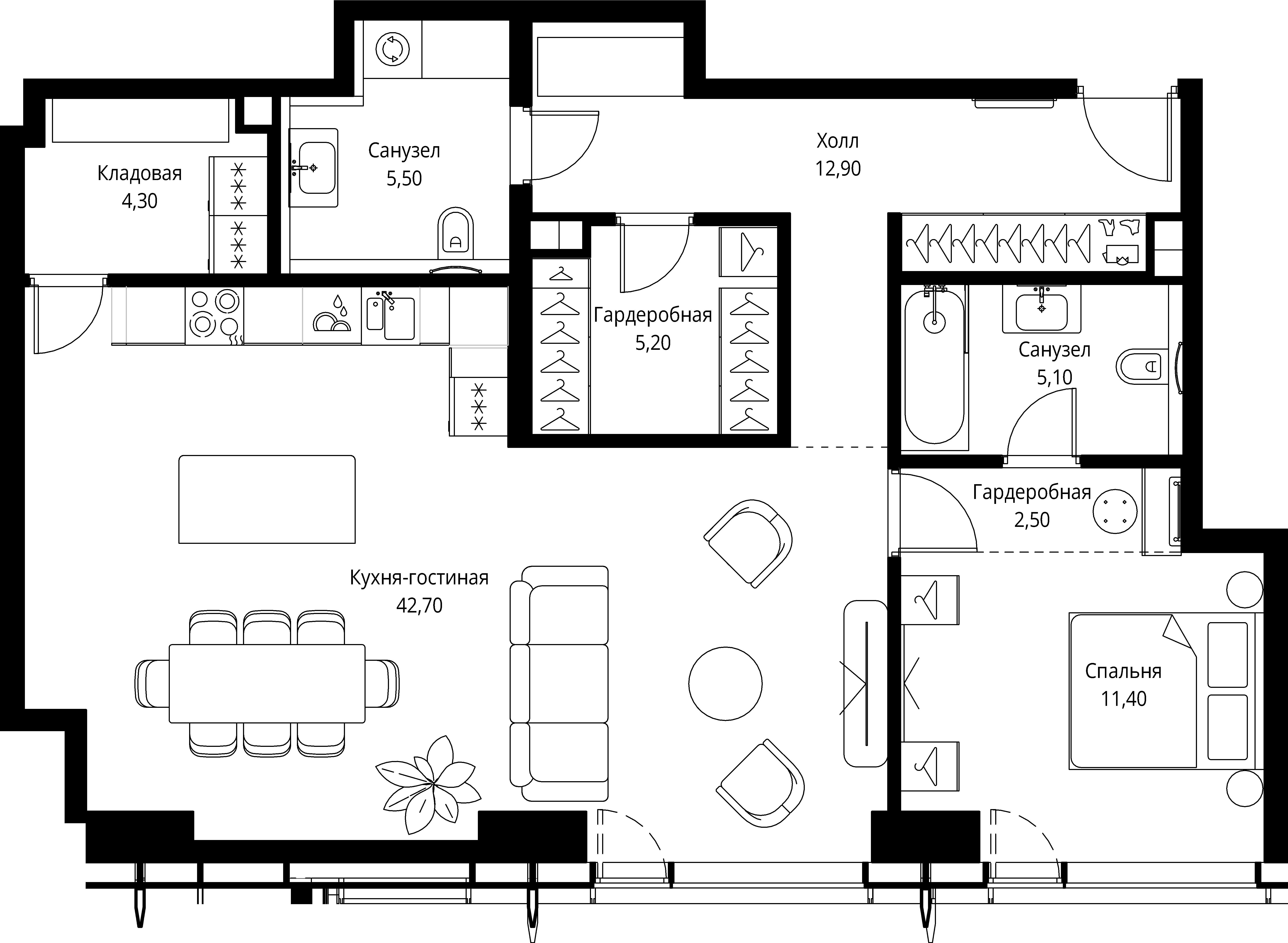 1 комн. квартира, 89.6 м², 5 этаж 