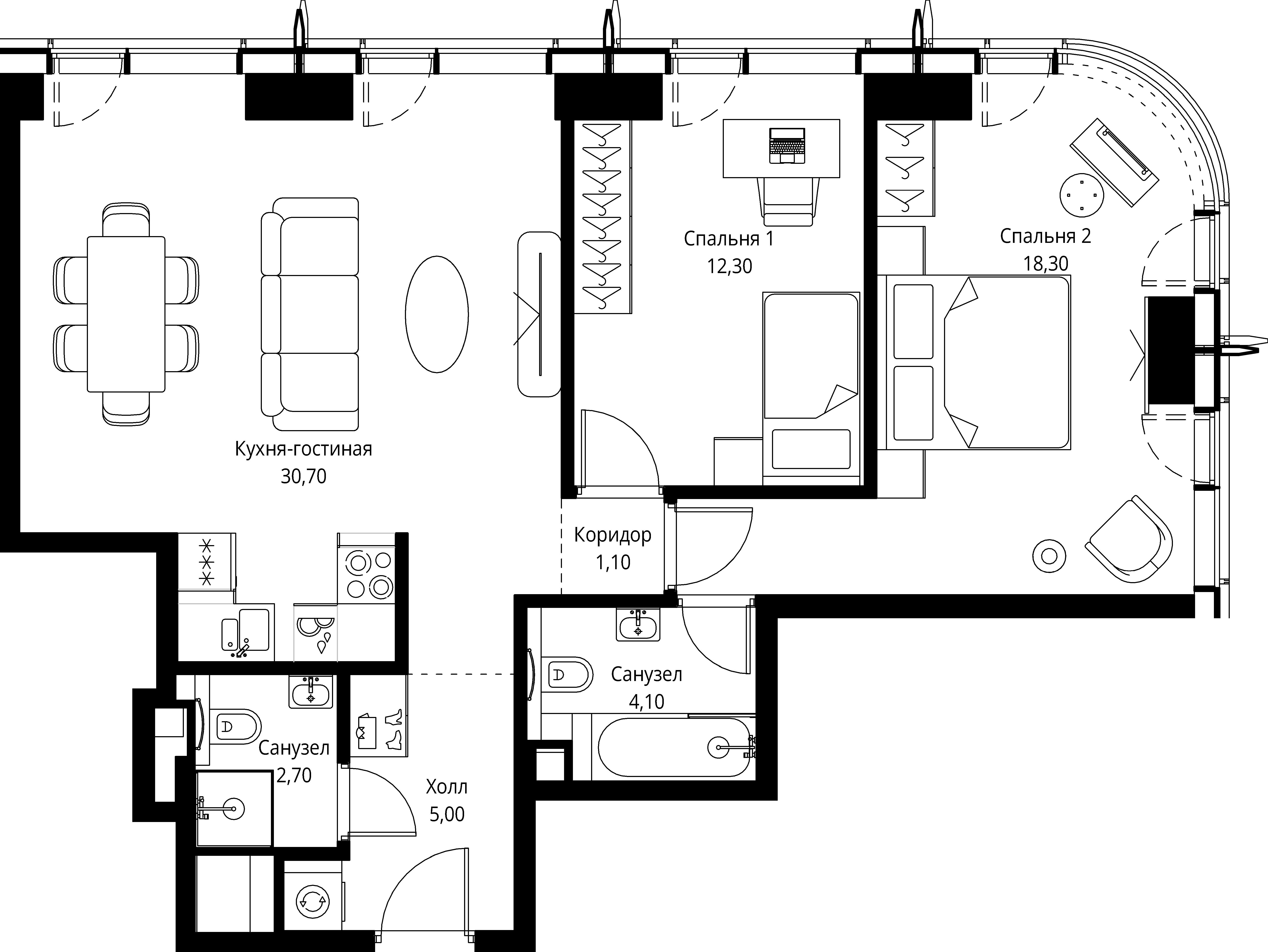 2 комн. квартира, 74.2 м², 12 этаж 