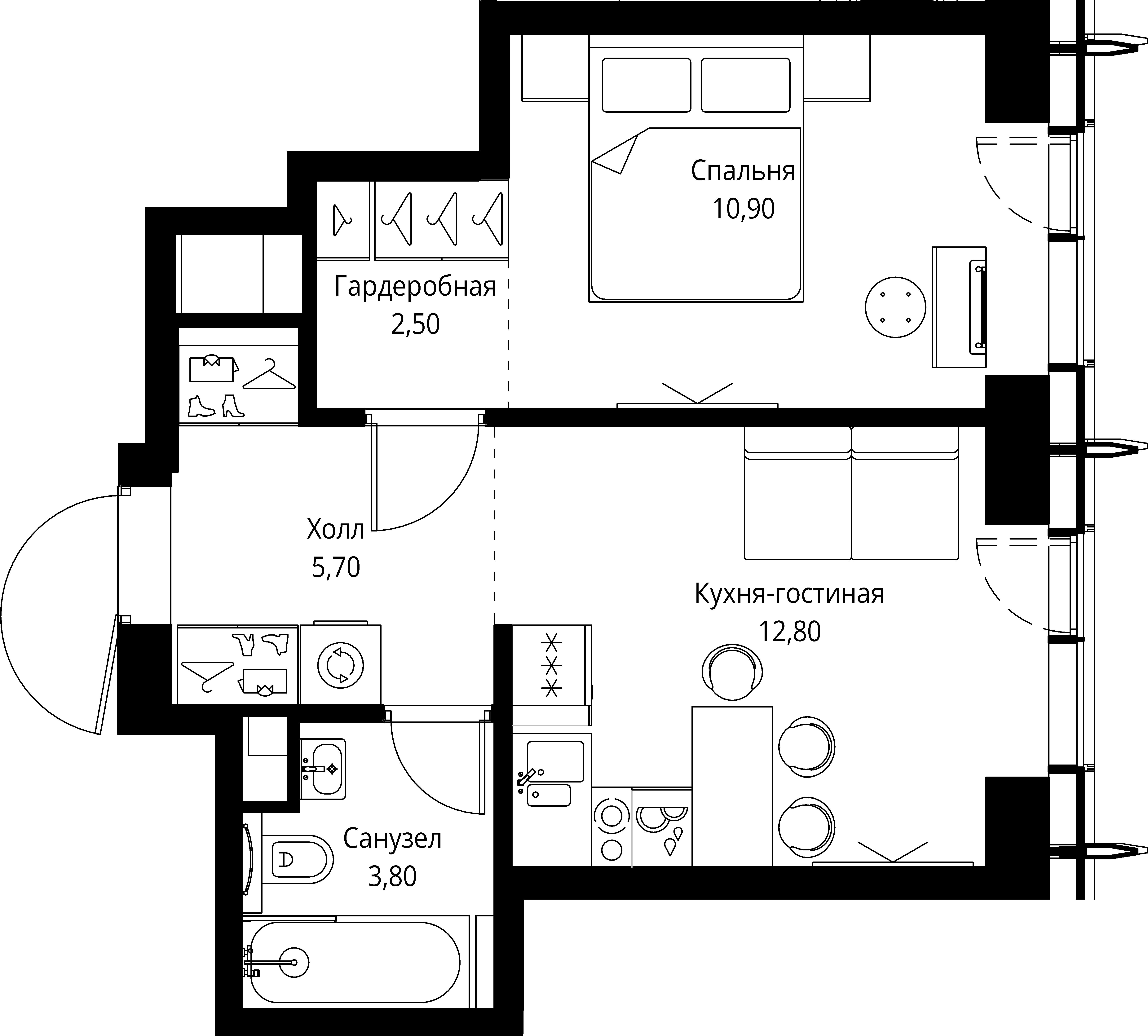 1 комн. квартира, 35.7 м², 15 этаж 