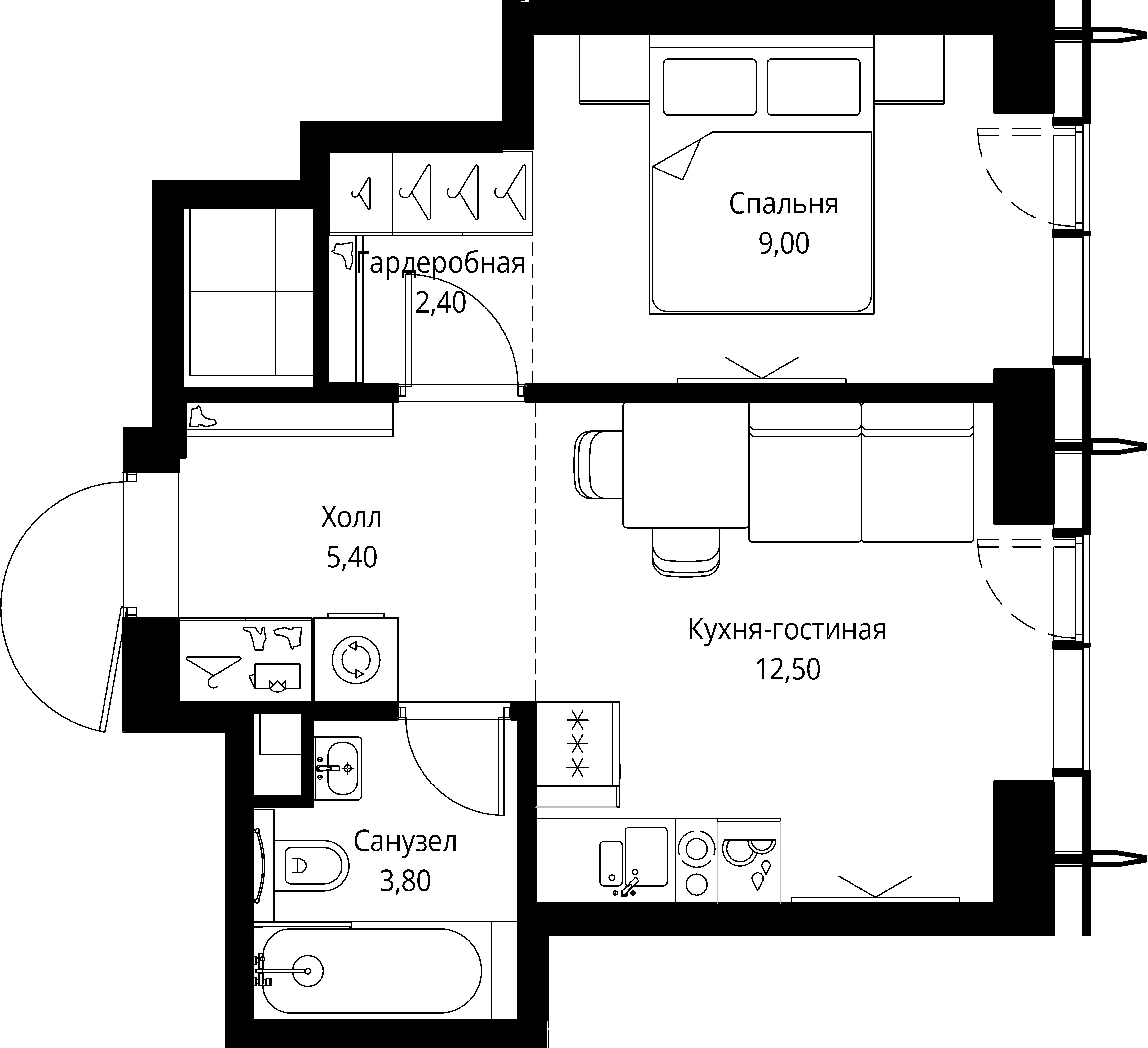 1 комн. квартира, 33.1 м², 29 этаж 