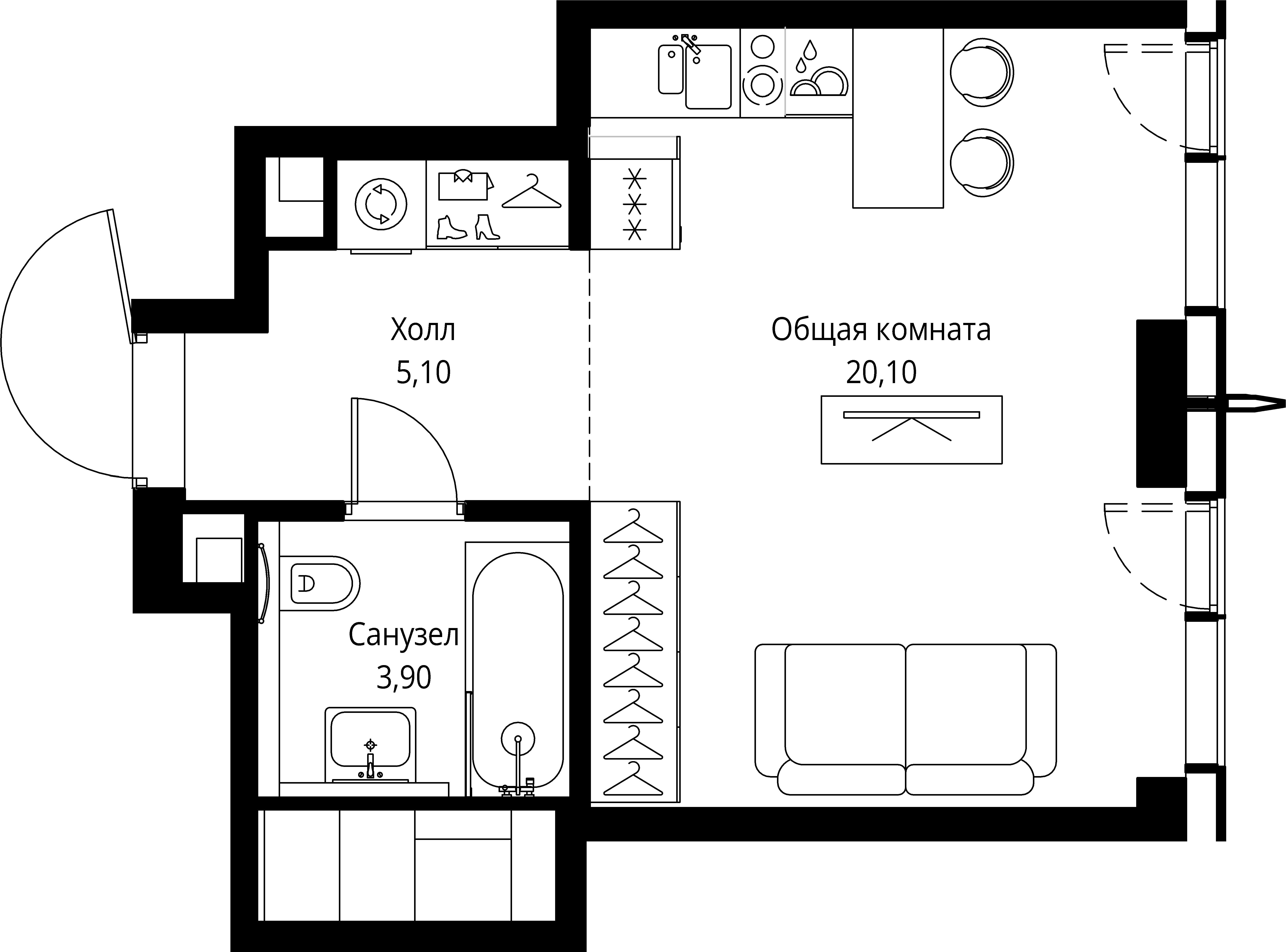 студия, 29.1 м², 43 этаж 