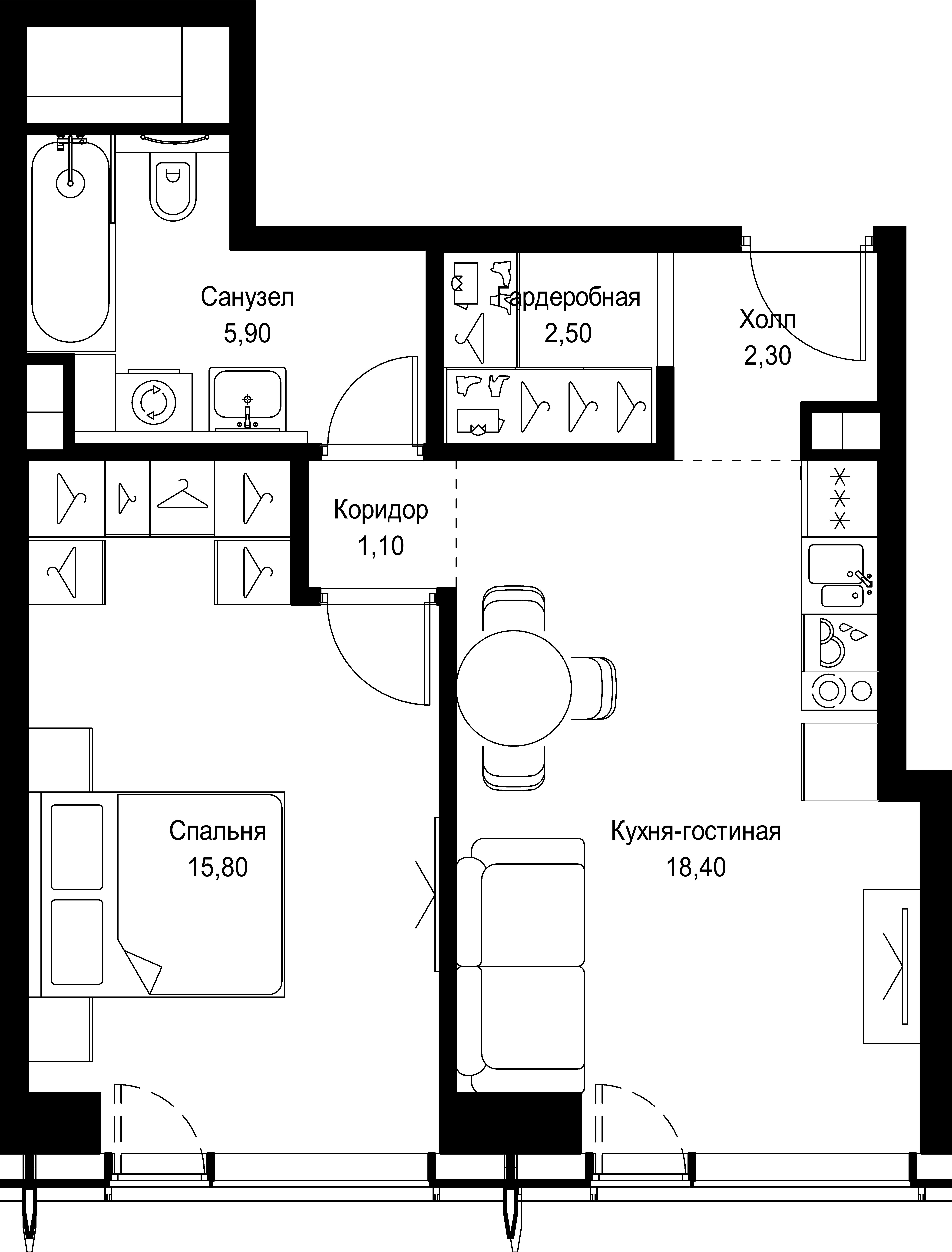1 комн. квартира, 46 м², 11 этаж 