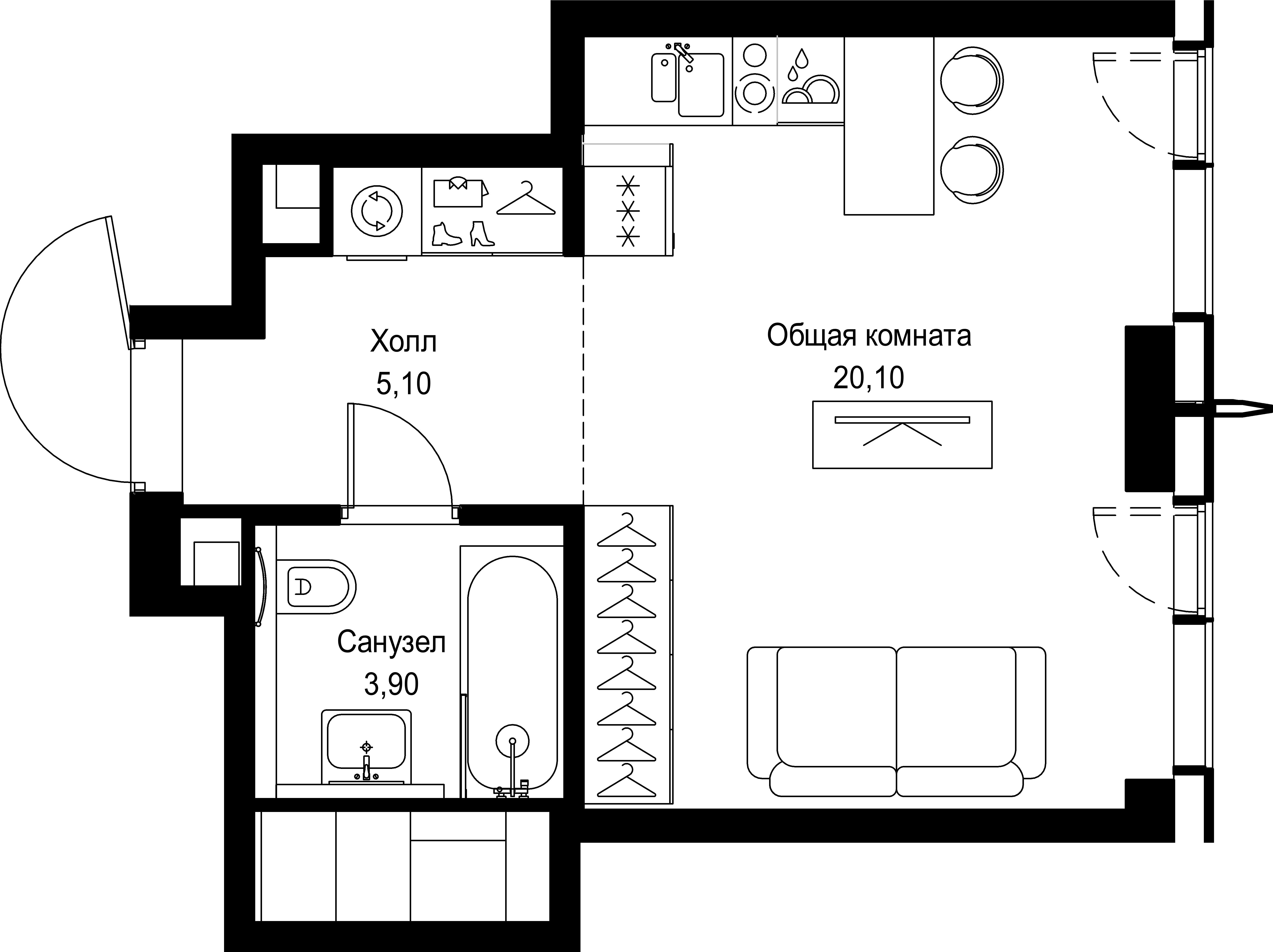 студия, 29.1 м², 43 этаж 