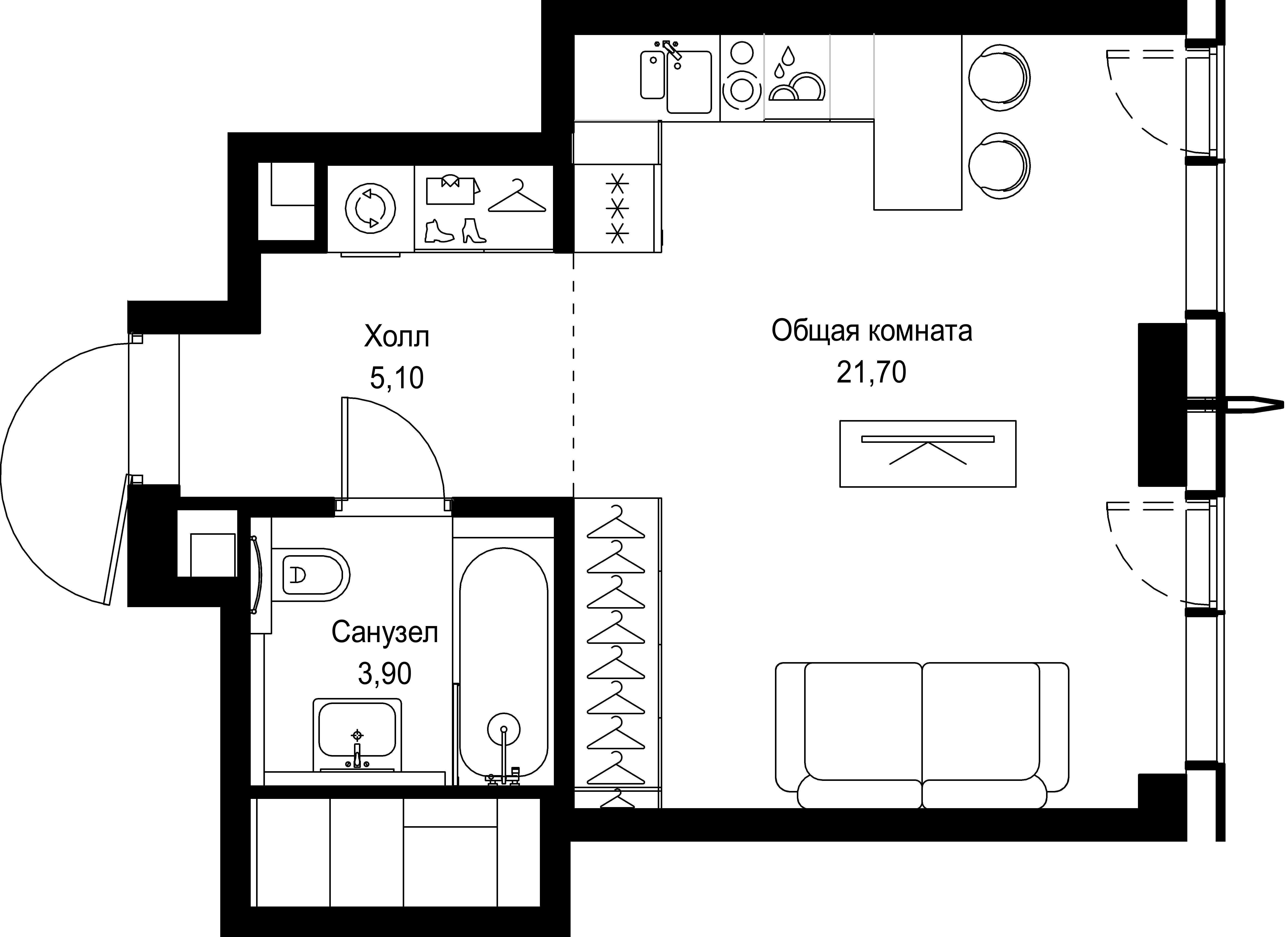 студия, 30.7 м², 46 этаж 