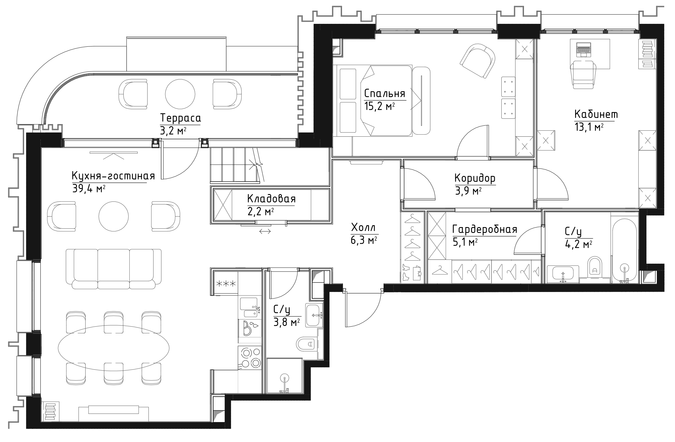 3 комн. квартира, 156.1 м², 41 этаж 