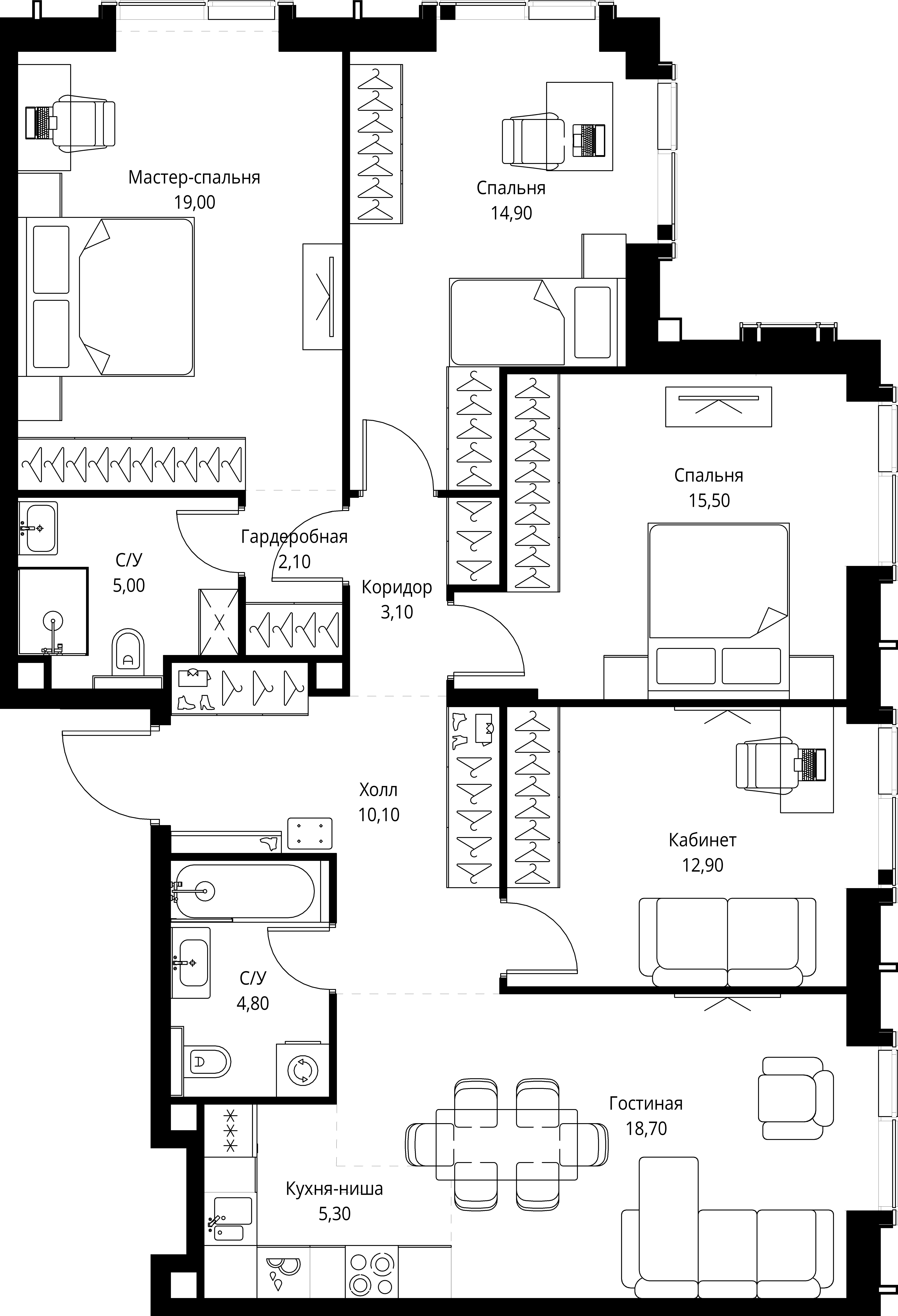 4 комн. квартира, 111.4 м², 16 этаж 