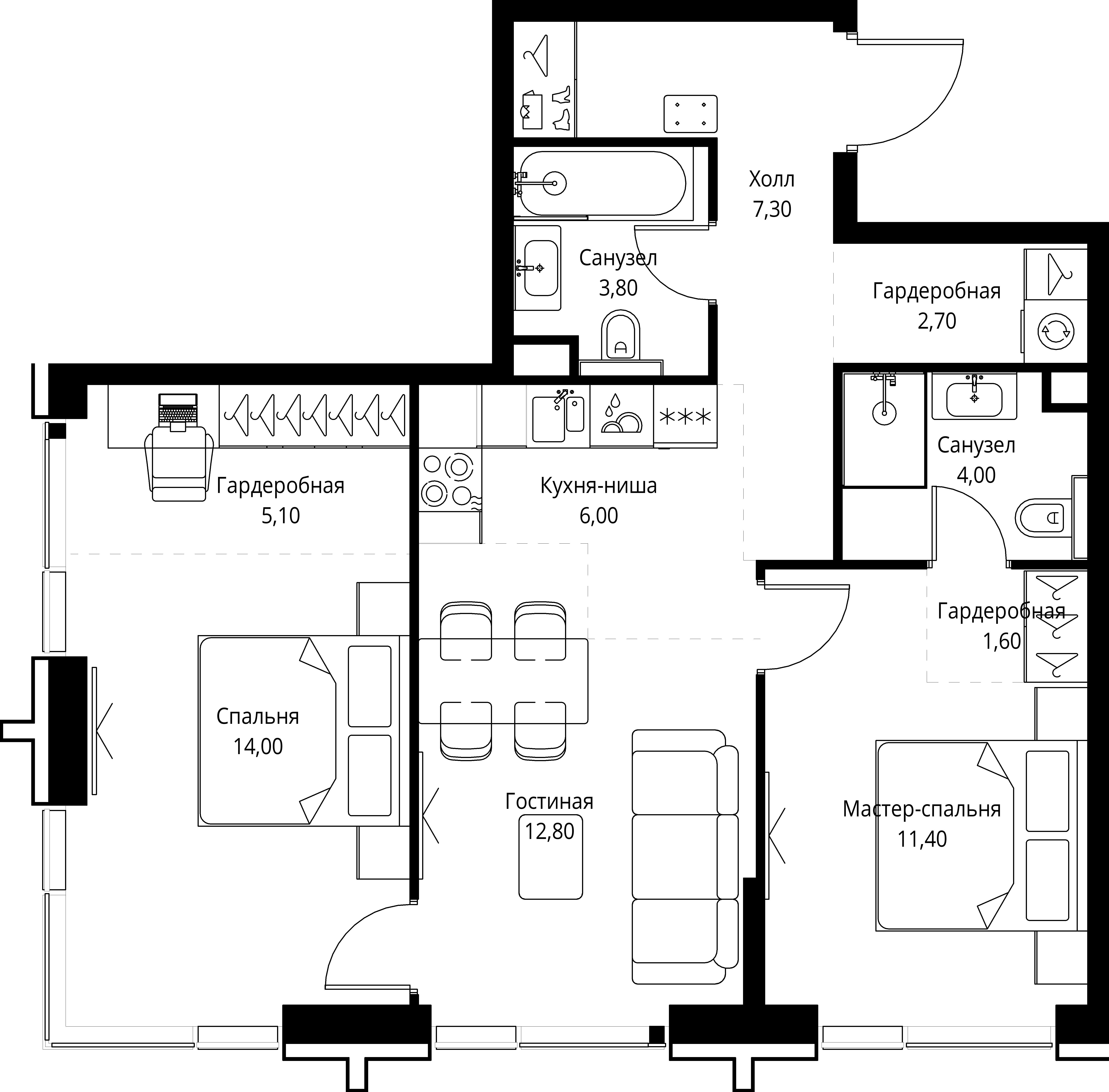 2 комн. квартира, 68.7 м², 5 этаж 