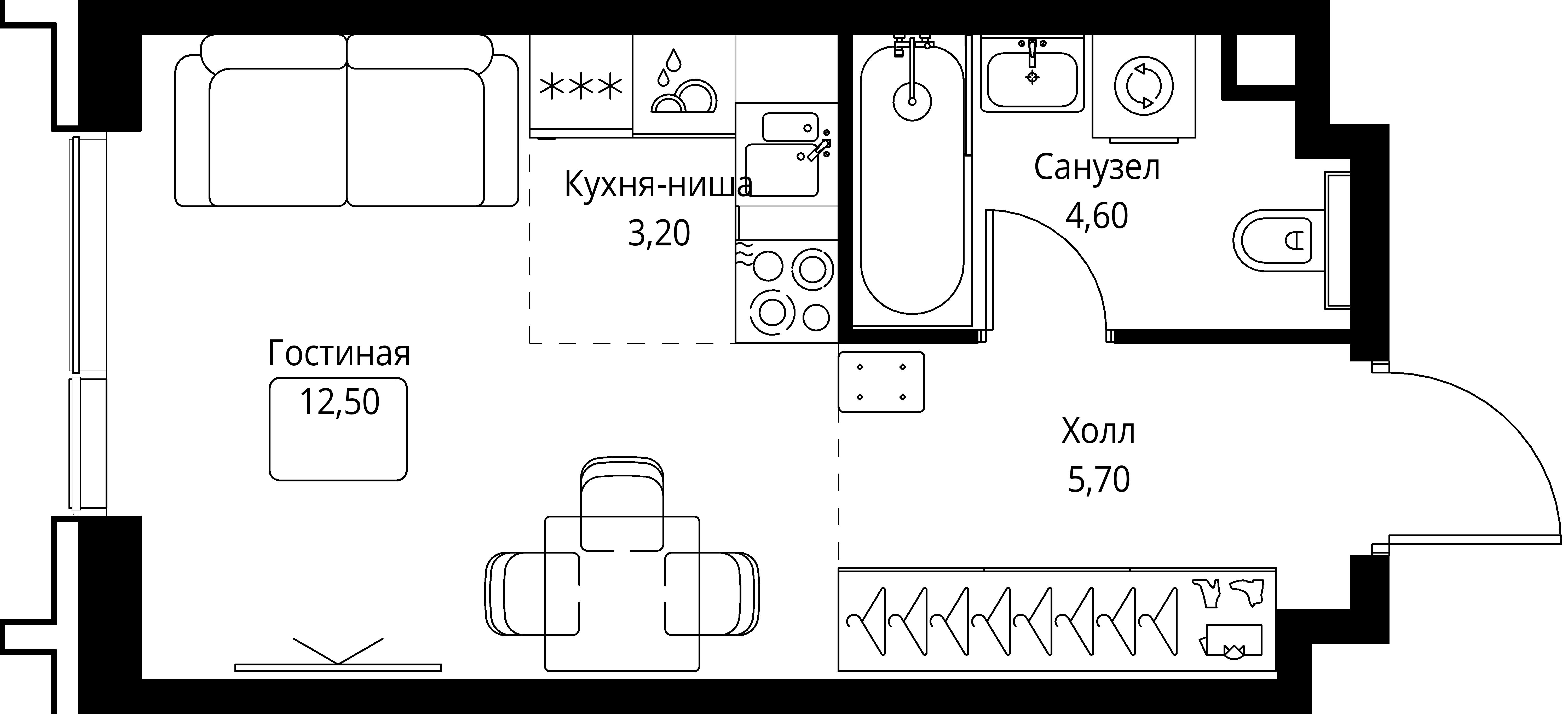 студия, 26 м², 4 этаж 