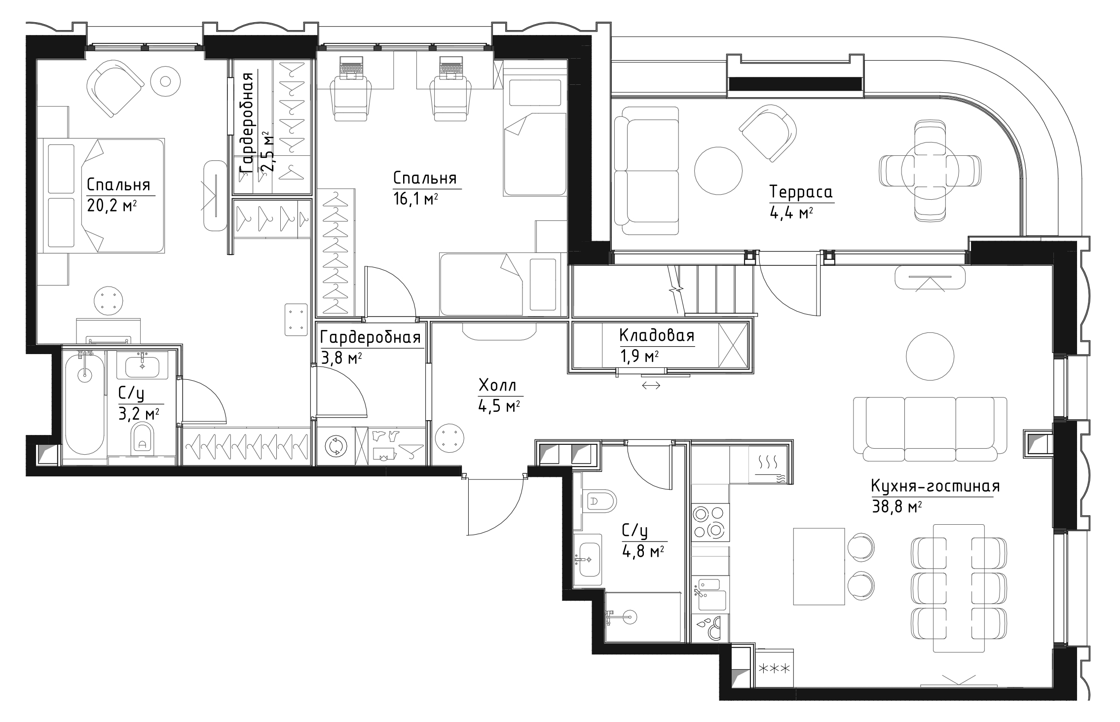 4 комн. квартира, 158.9 м², 32 этаж 