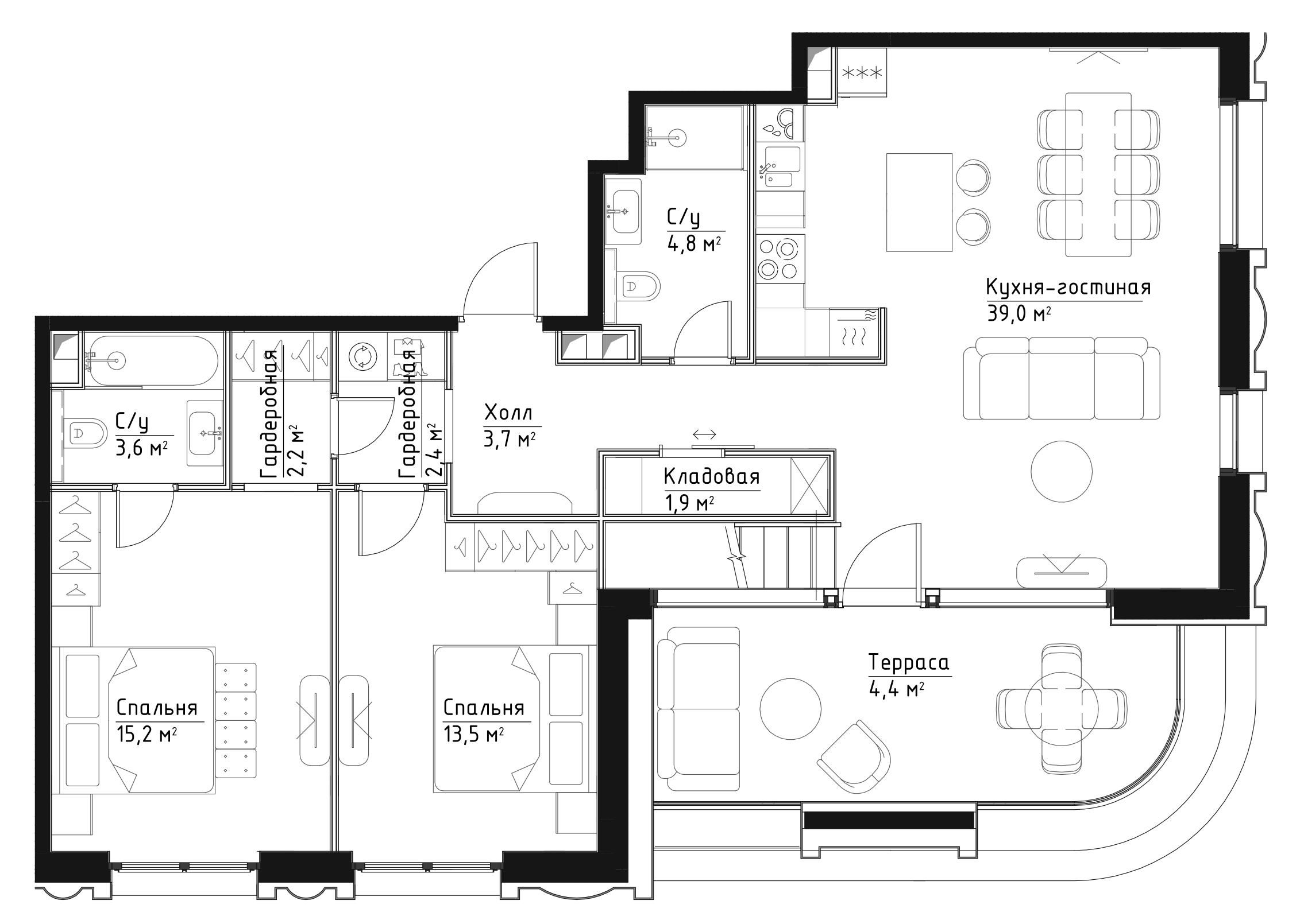 4 комн. квартира, 139.7 м², 32 этаж 