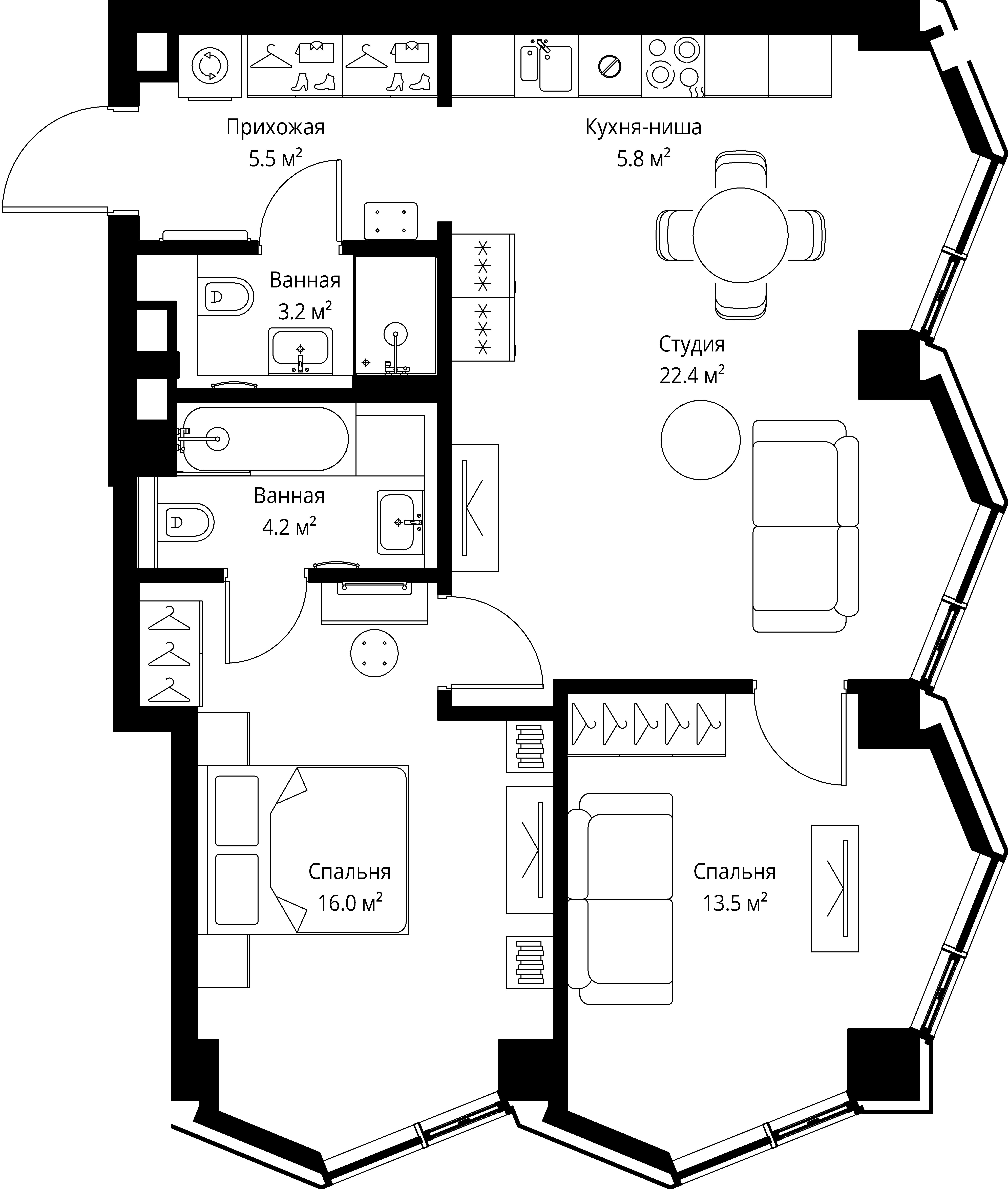 2 комн. квартира, 70.6 м², 10 этаж 