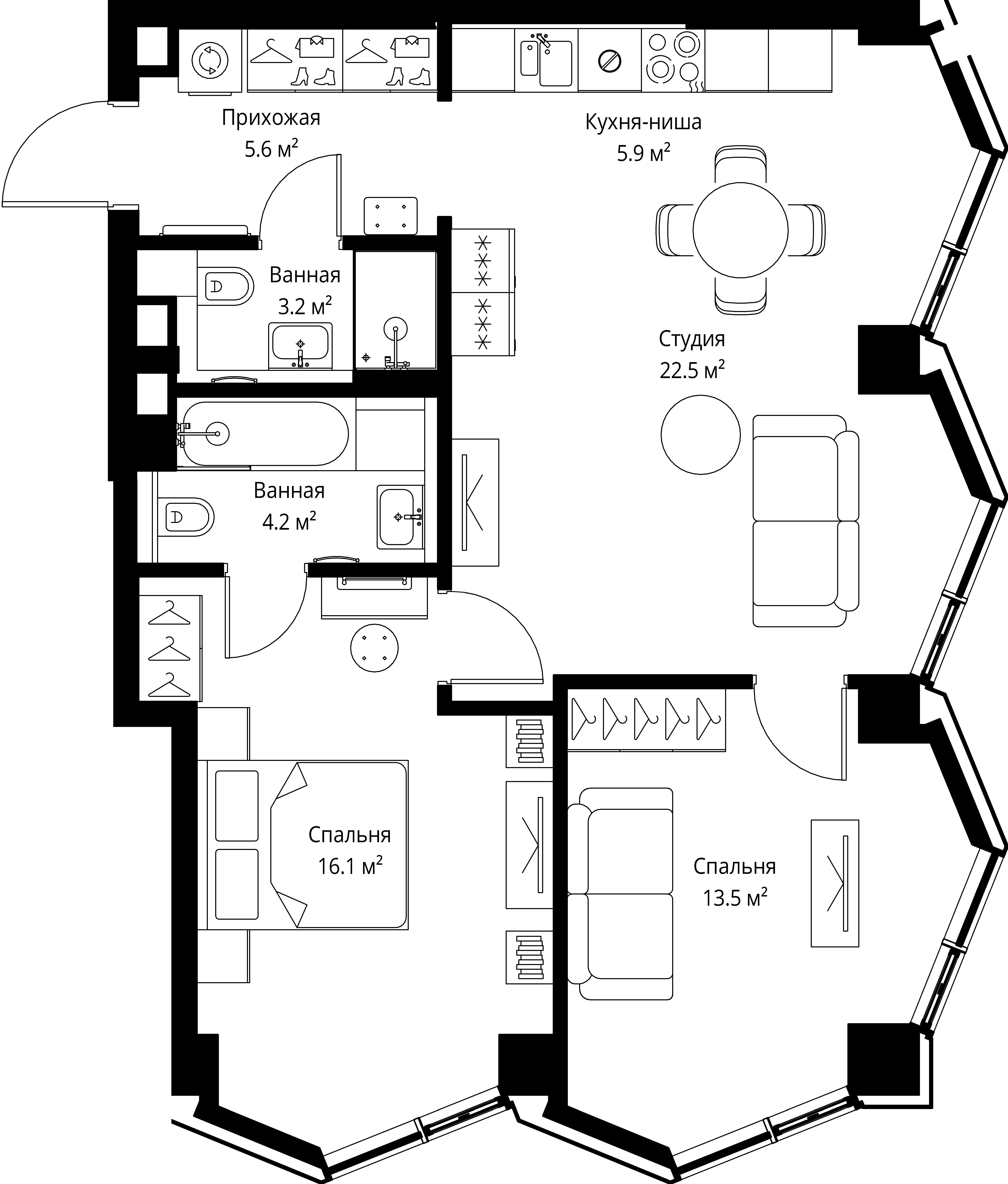2 комн. квартира, 71 м², 17 этаж 