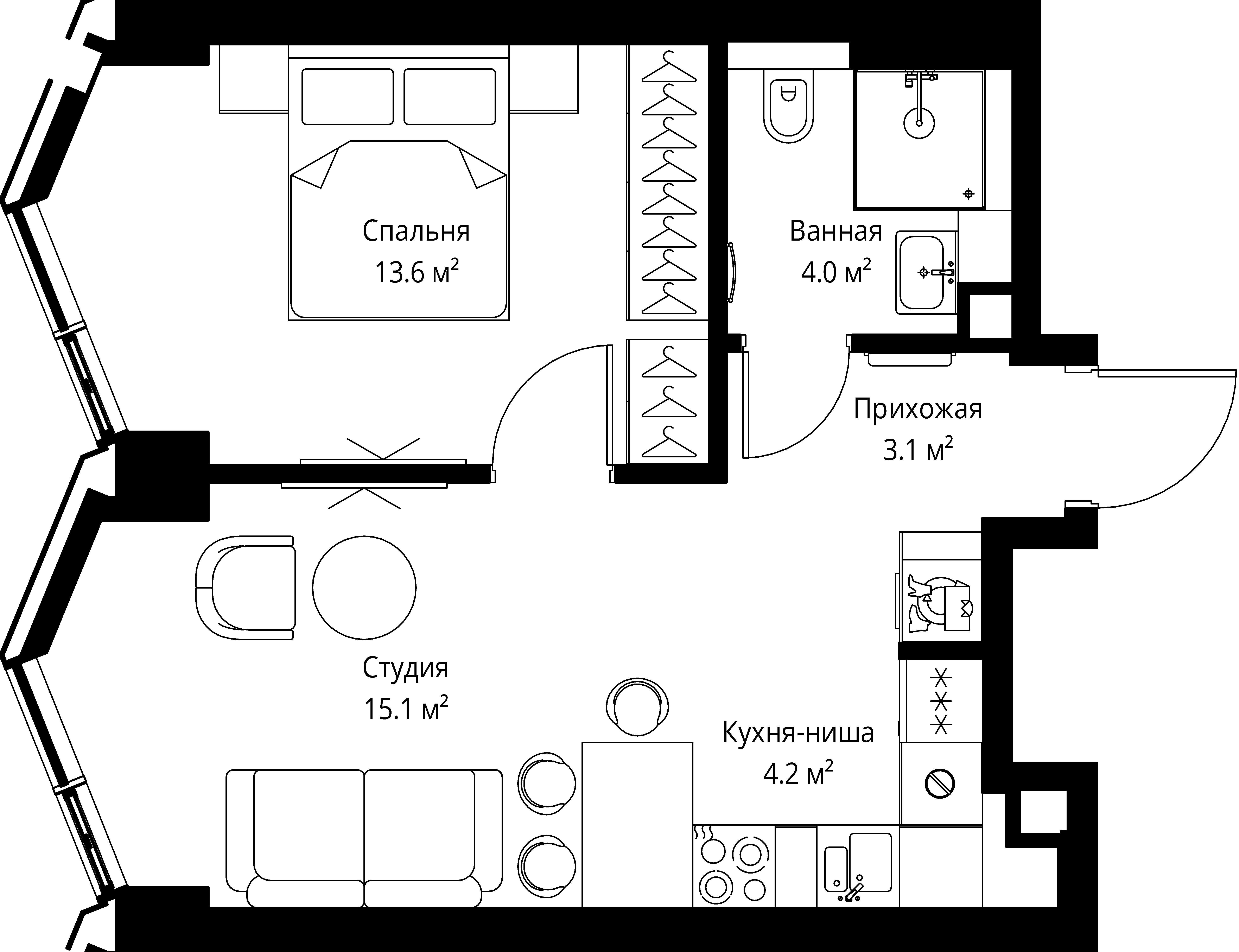 1 комн. квартира, 40 м², 8 этаж 