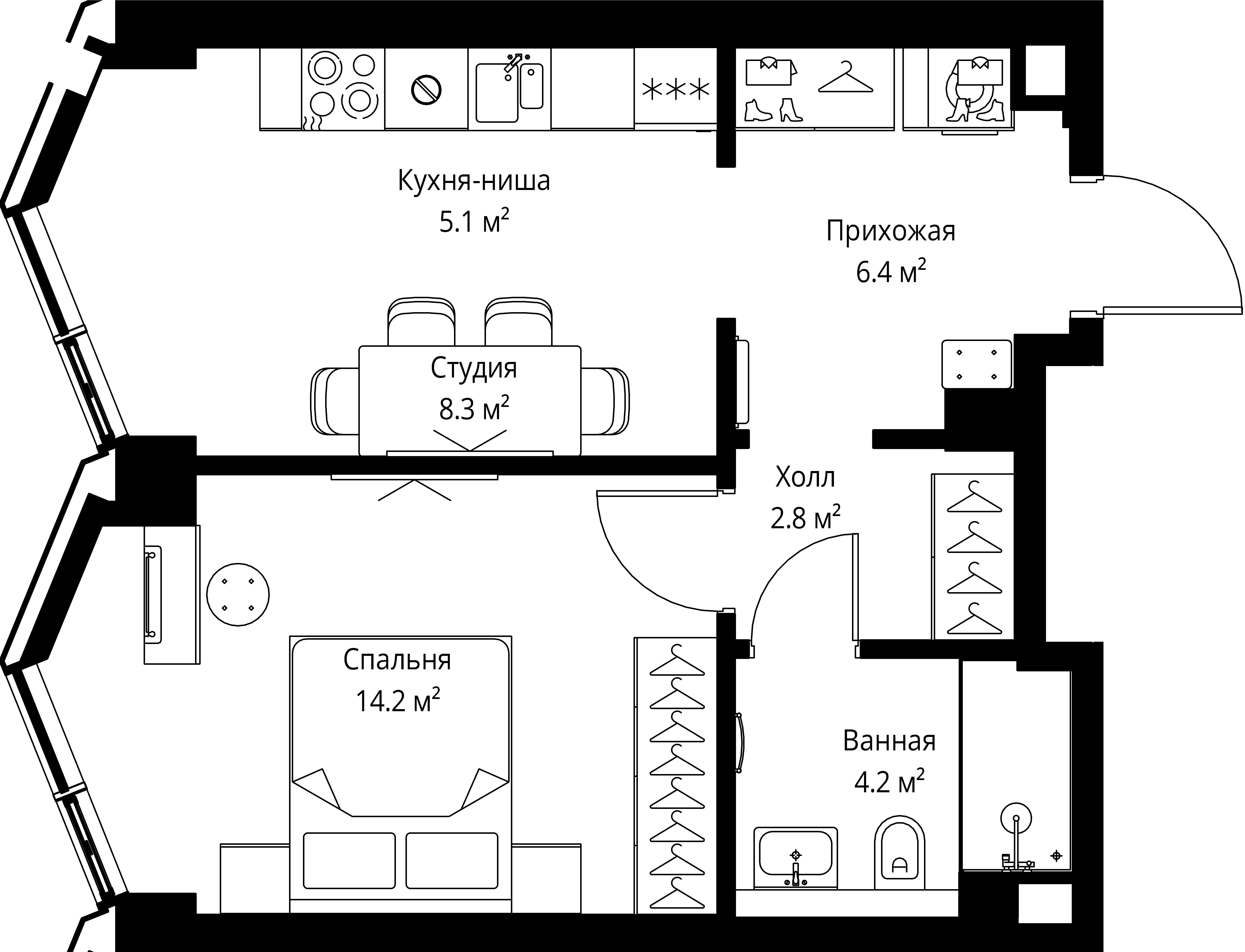1 комн. квартира, 41 м², 12 этаж 