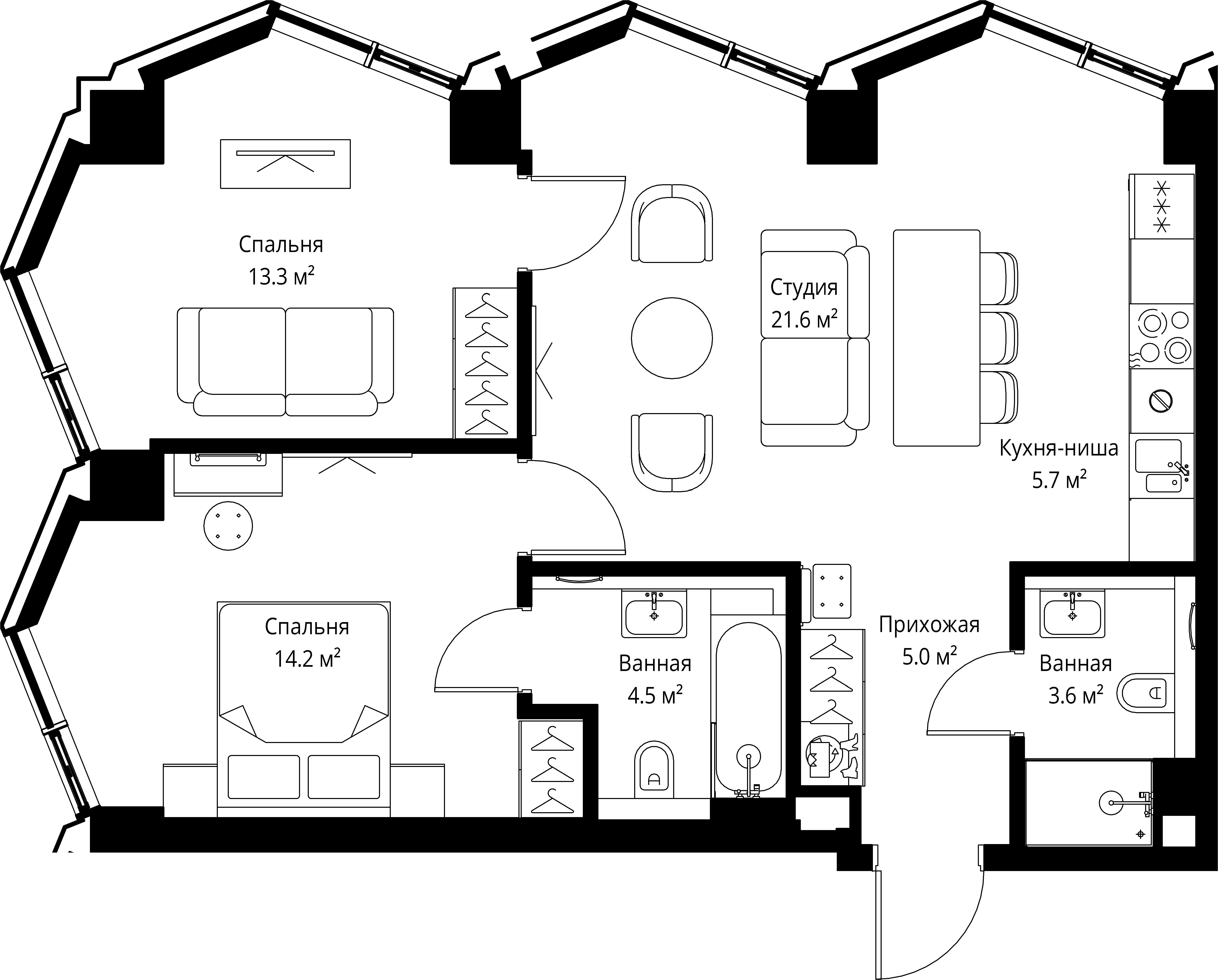 2 комн. квартира, 67.9 м², 6 этаж 