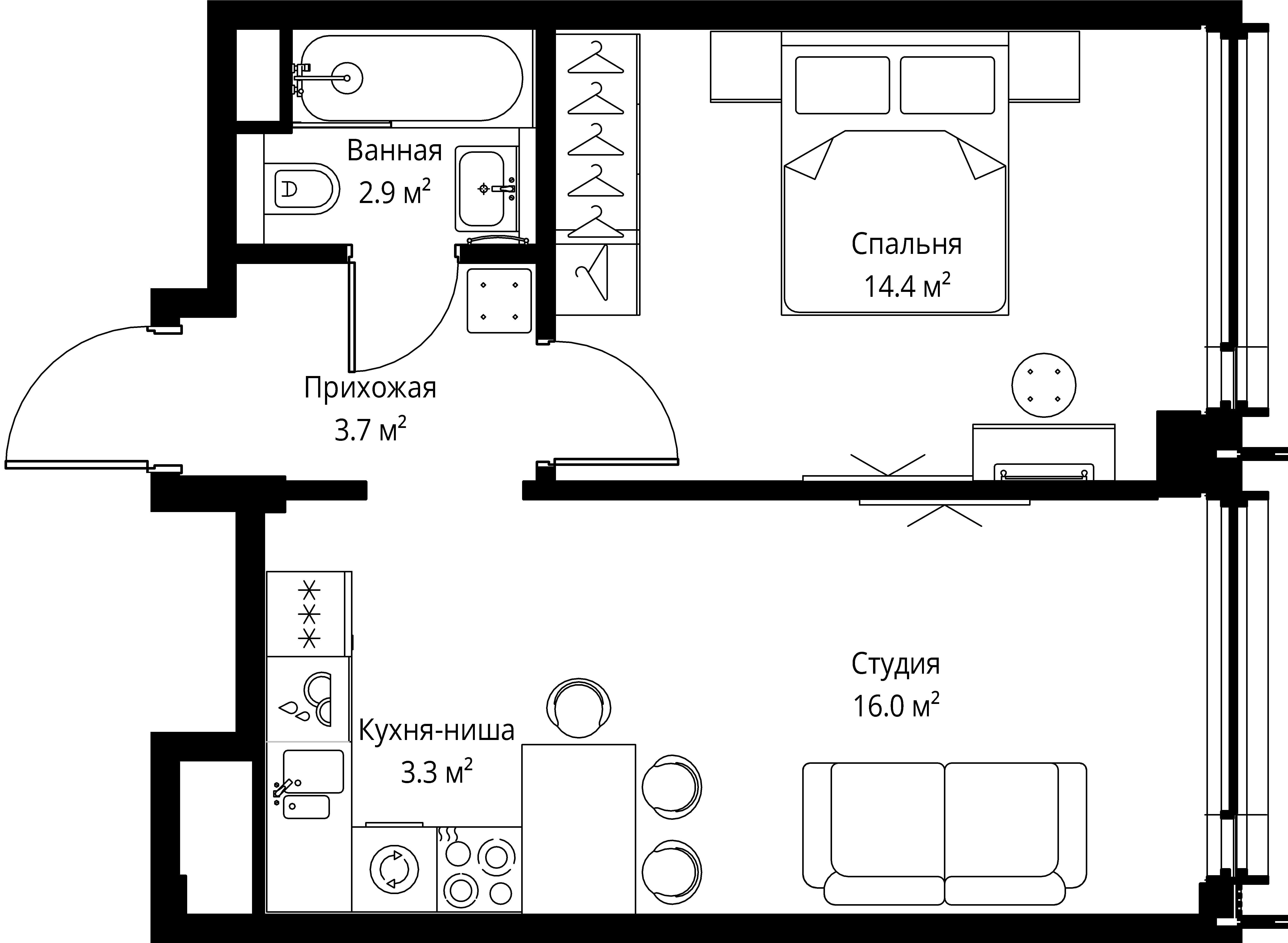 1 комн. квартира, 40.3 м², 38 этаж 