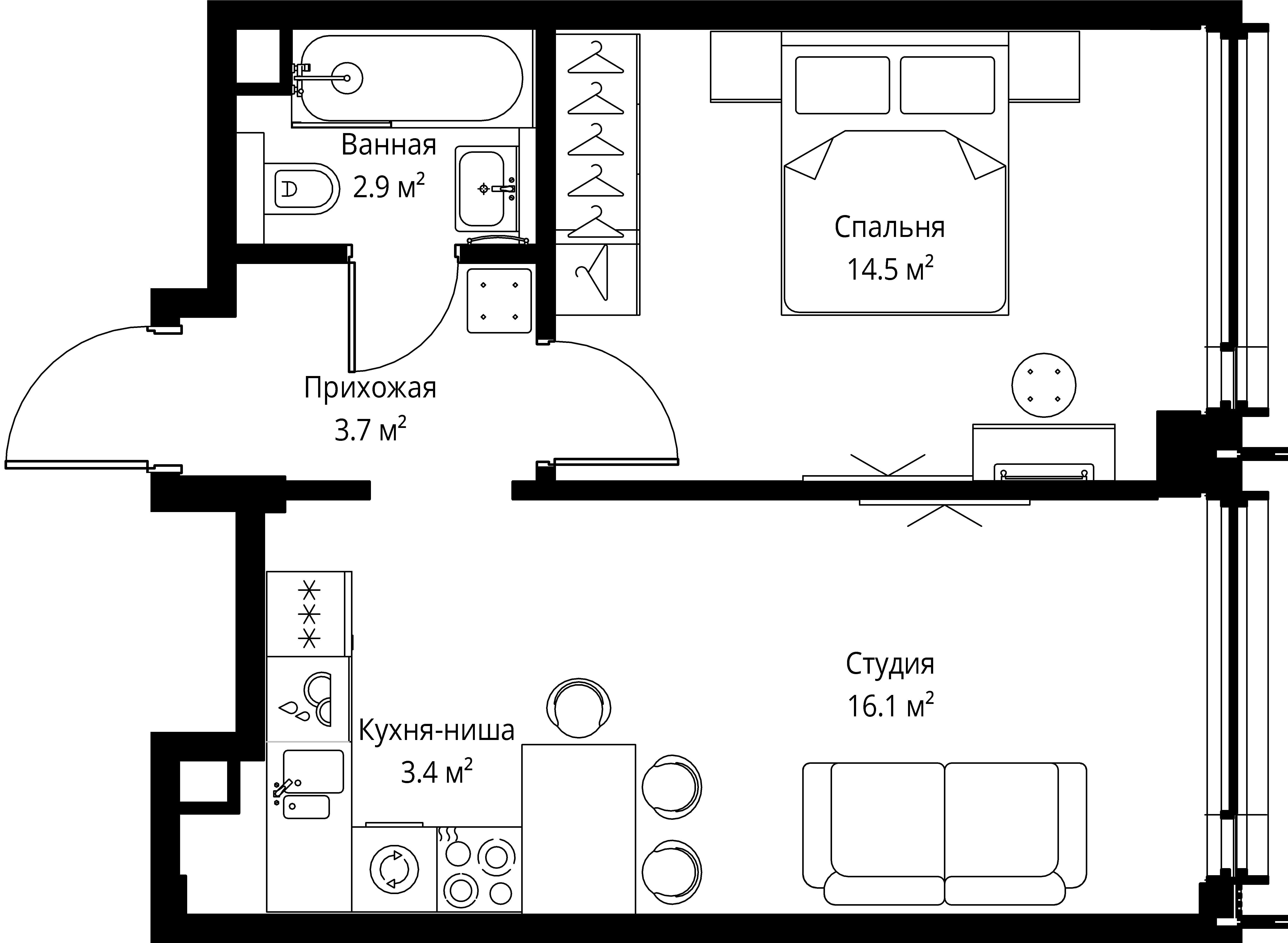 1 комн. квартира, 40.6 м², 39 этаж 
