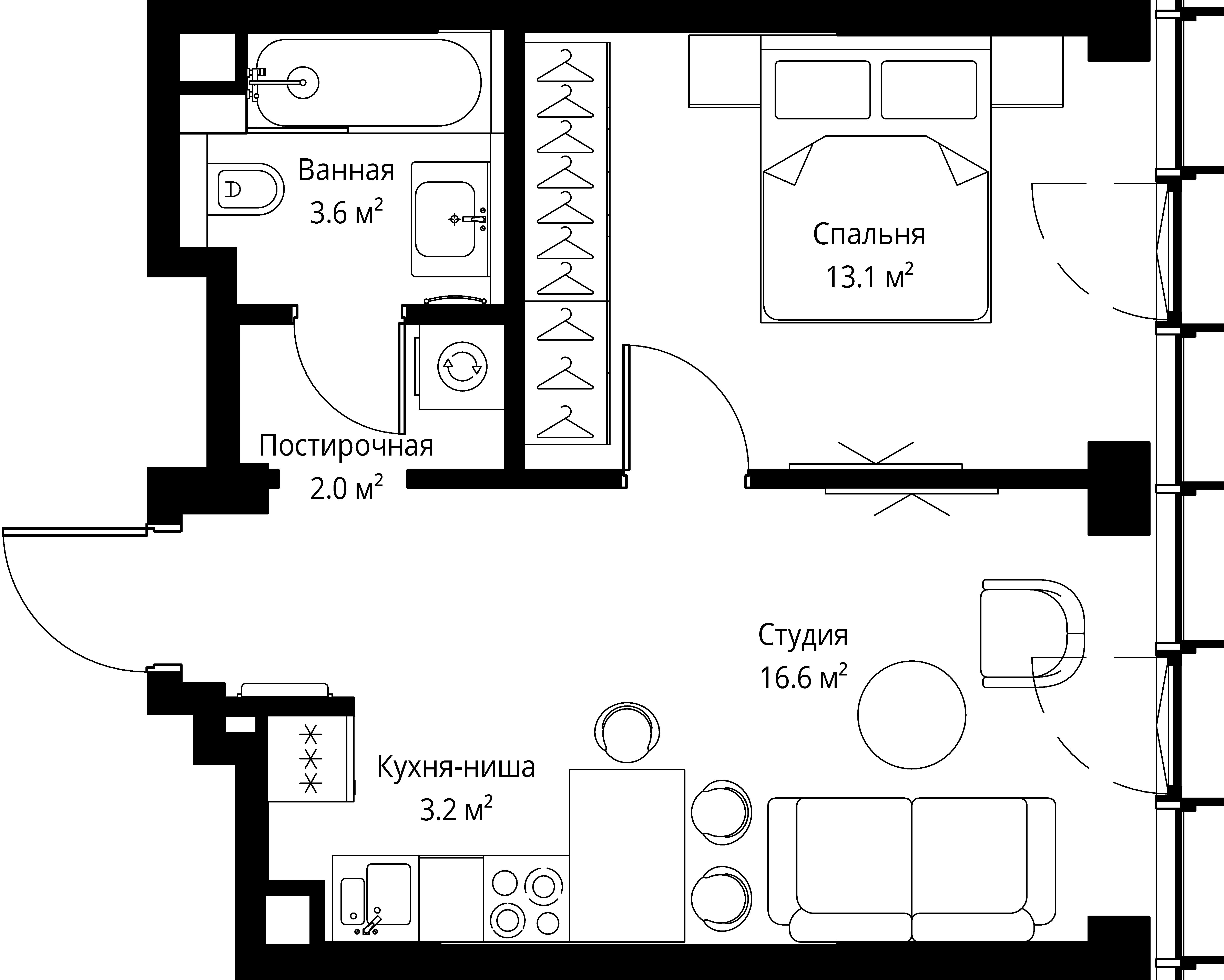 1 комн. квартира, 38.5 м², 4 этаж 