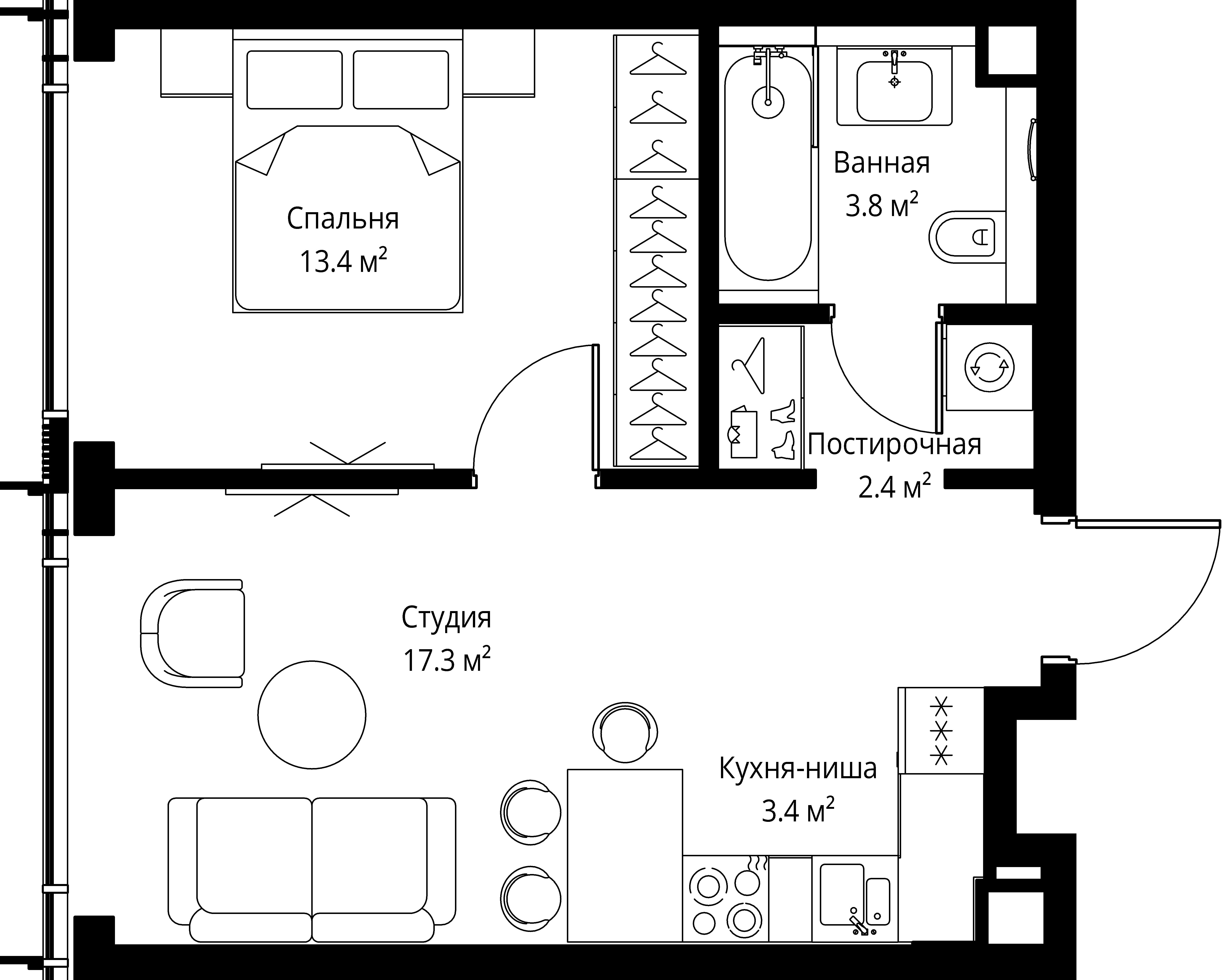 1 комн. квартира, 40.3 м², 32 этаж 
