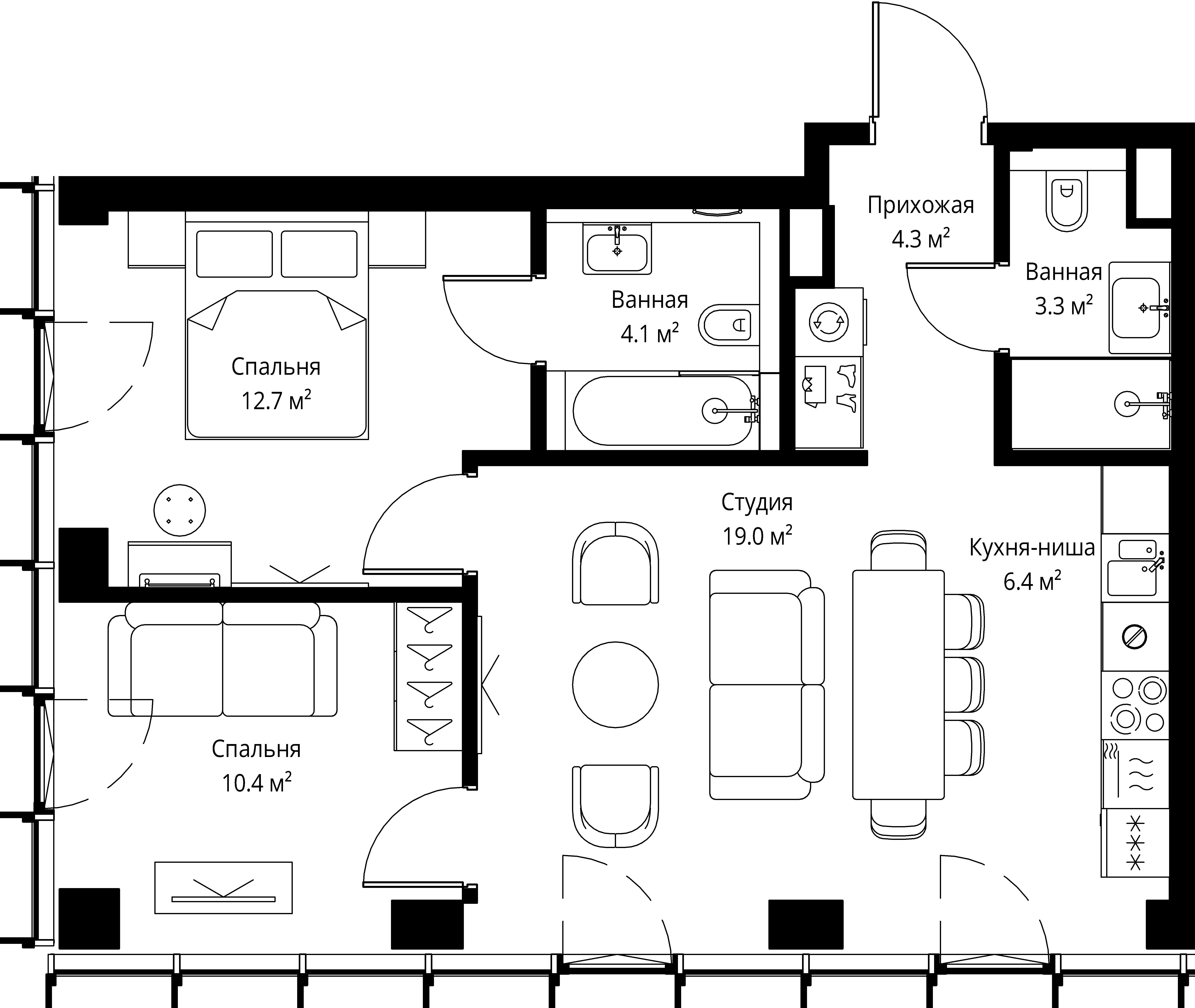 2 комн. квартира, 60.2 м², 2 этаж 