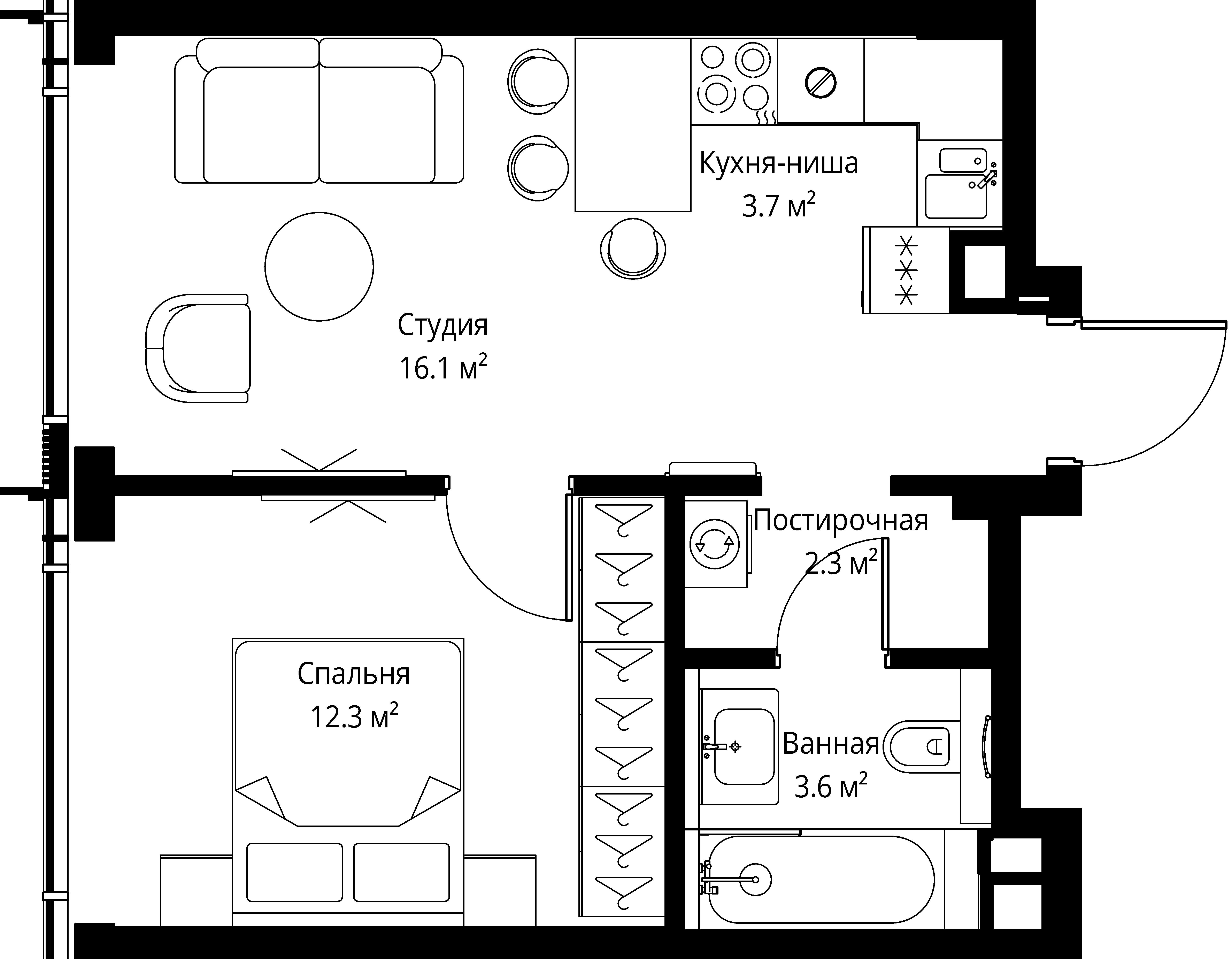 1 комн. квартира, 38 м², 32 этаж 