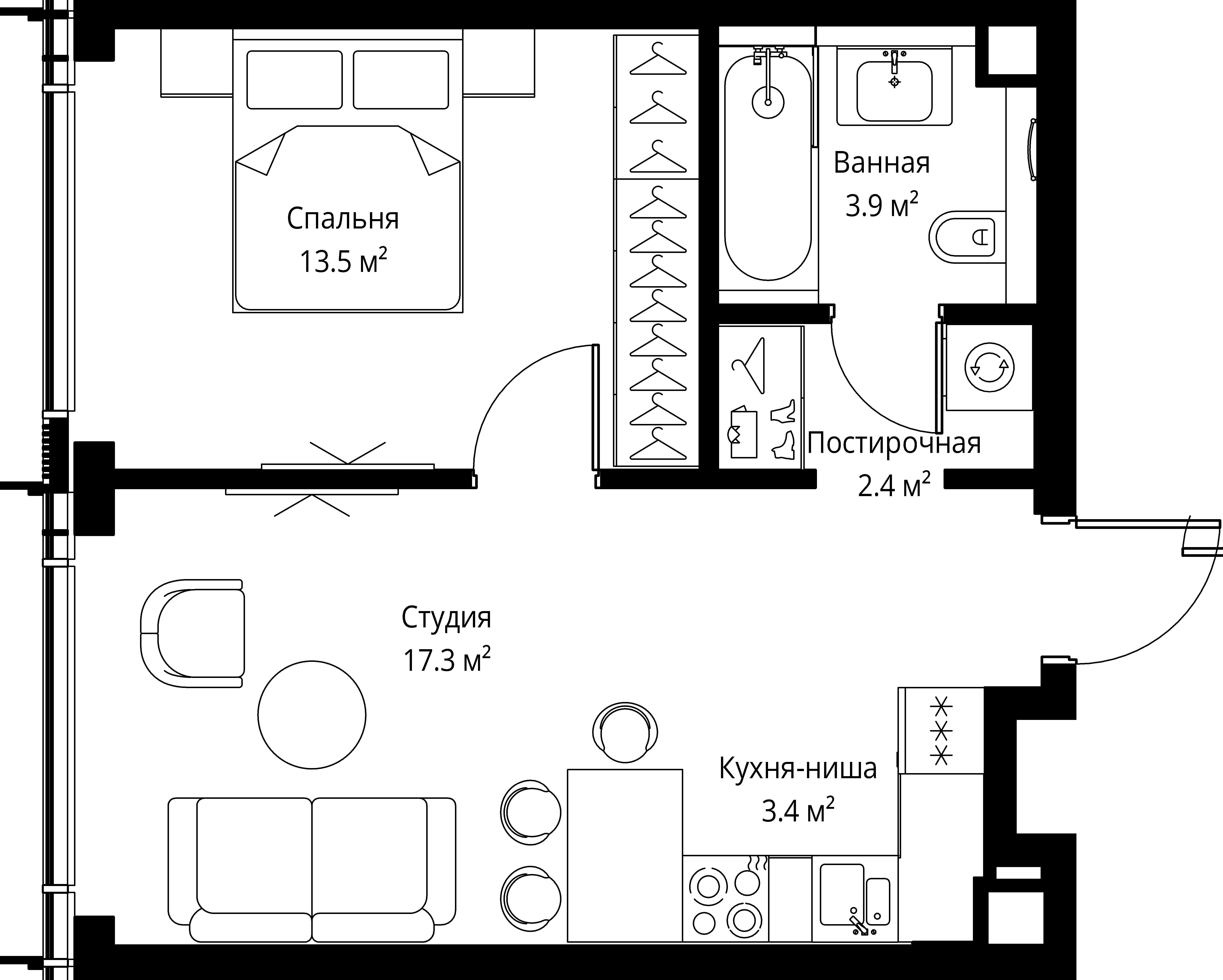 1 комн. квартира, 40.5 м², 35 этаж 