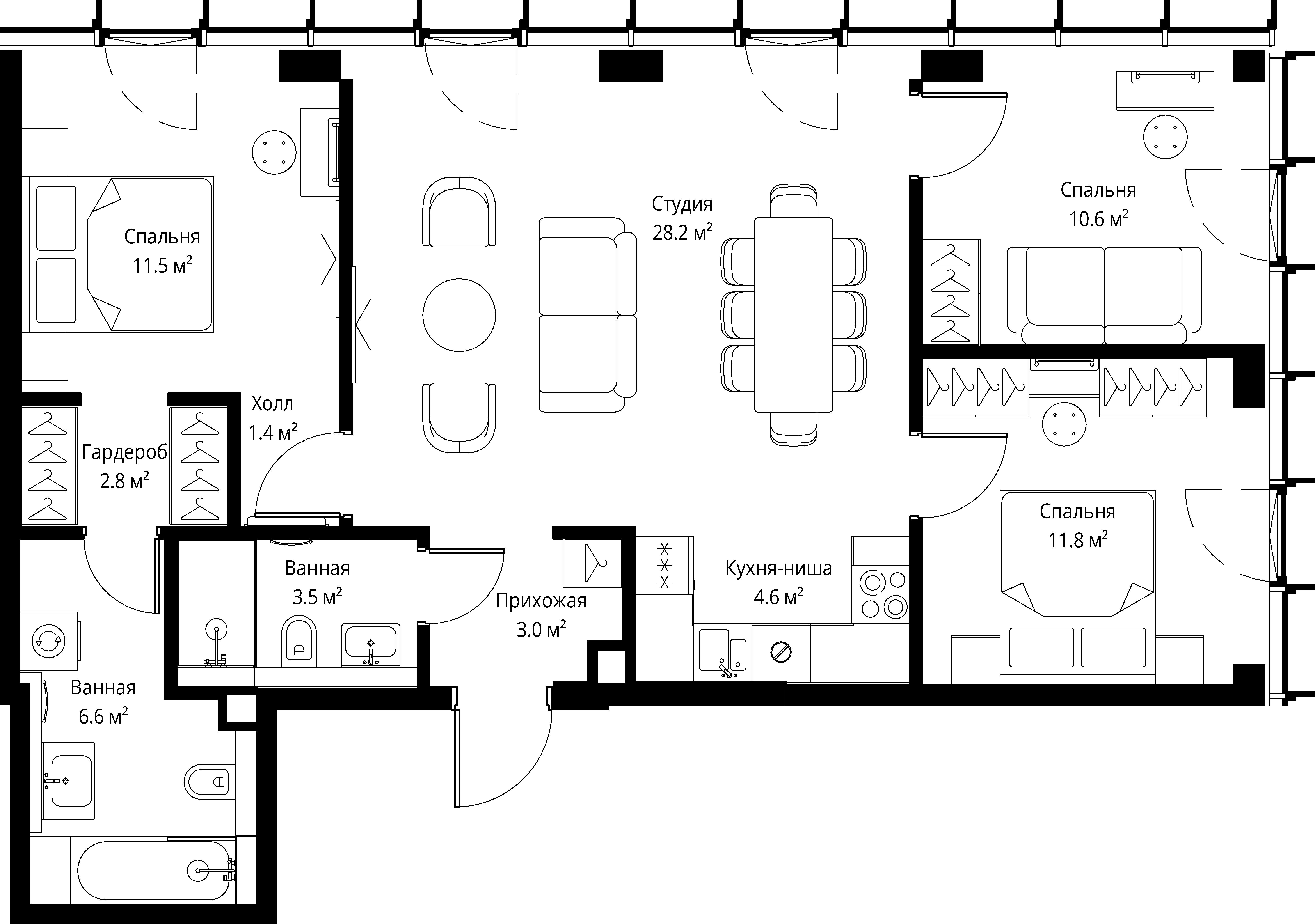 3 комн. квартира, 84 м², 22 этаж 