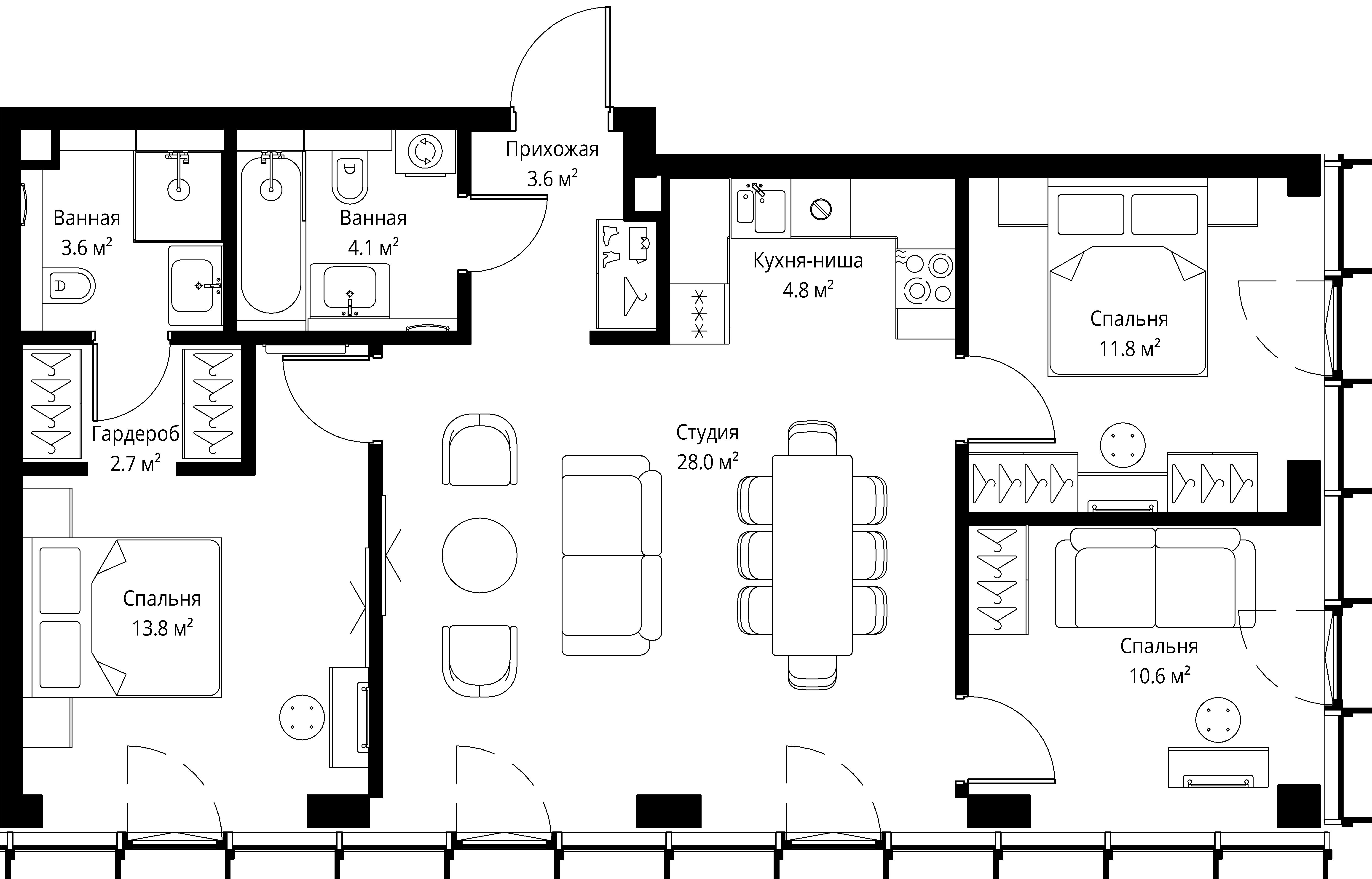 3 комн. квартира, 83 м², 18 этаж 