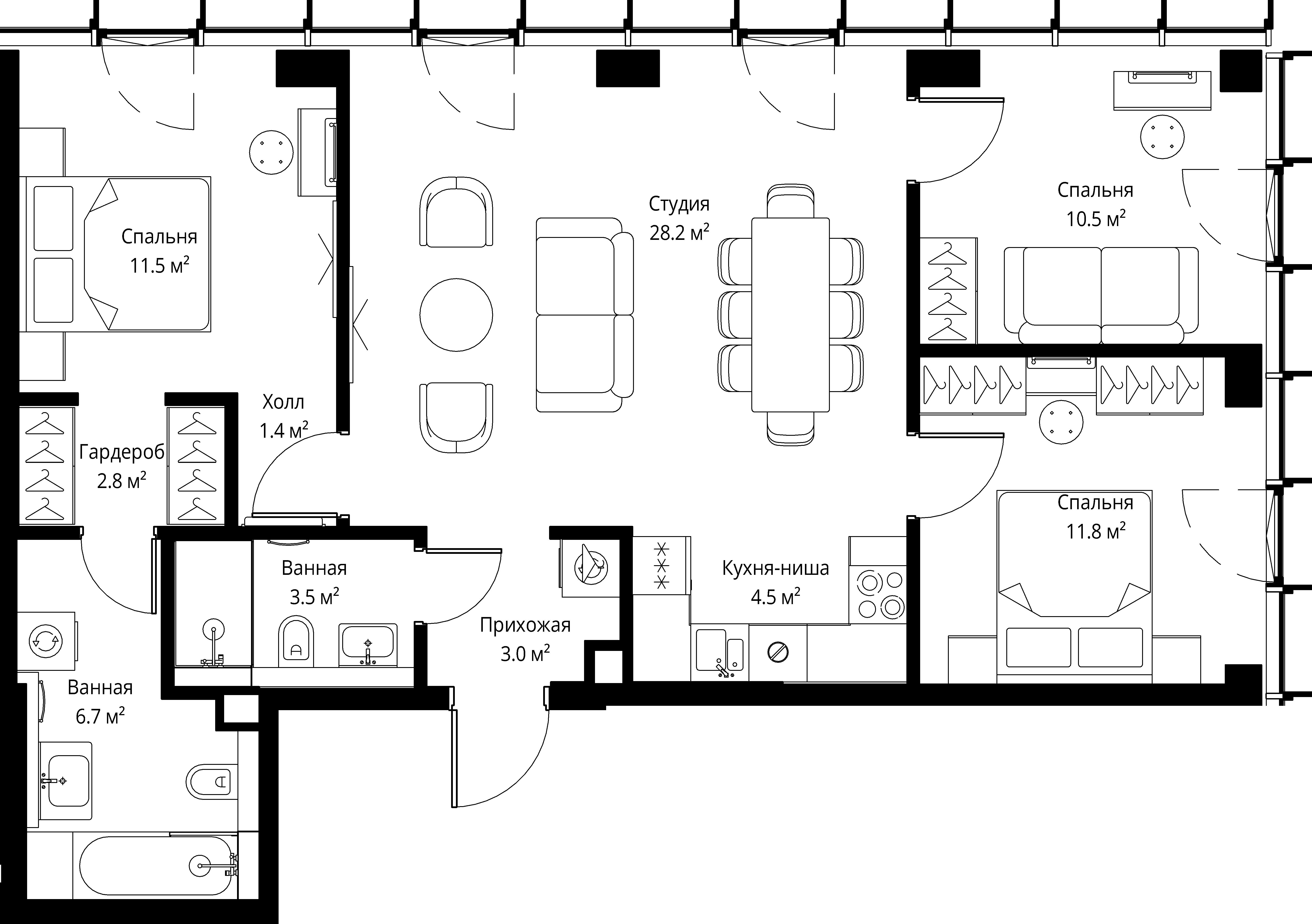 3 комн. квартира, 83.9 м², 7 этаж 