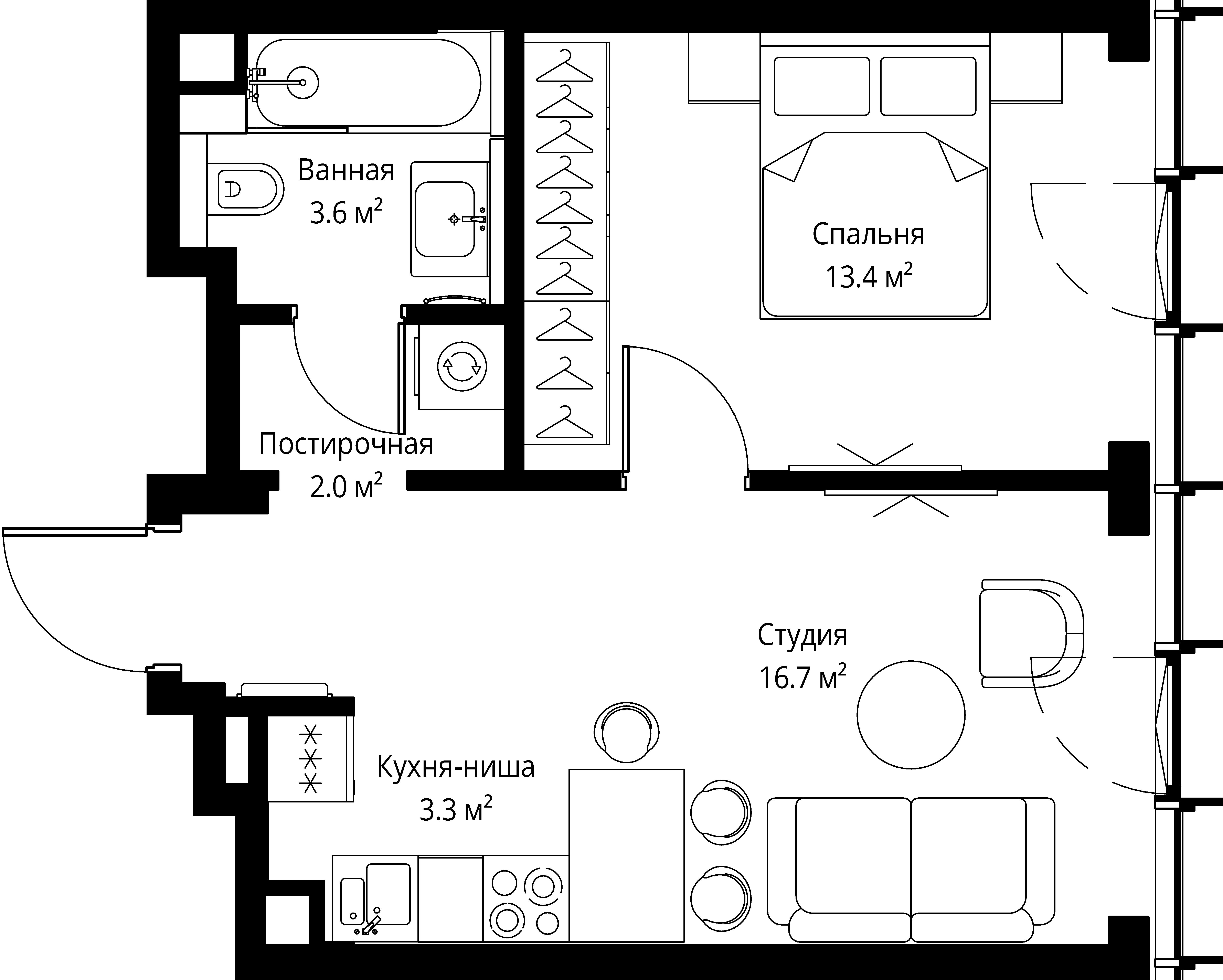 1 комн. квартира, 39 м², 27 этаж 