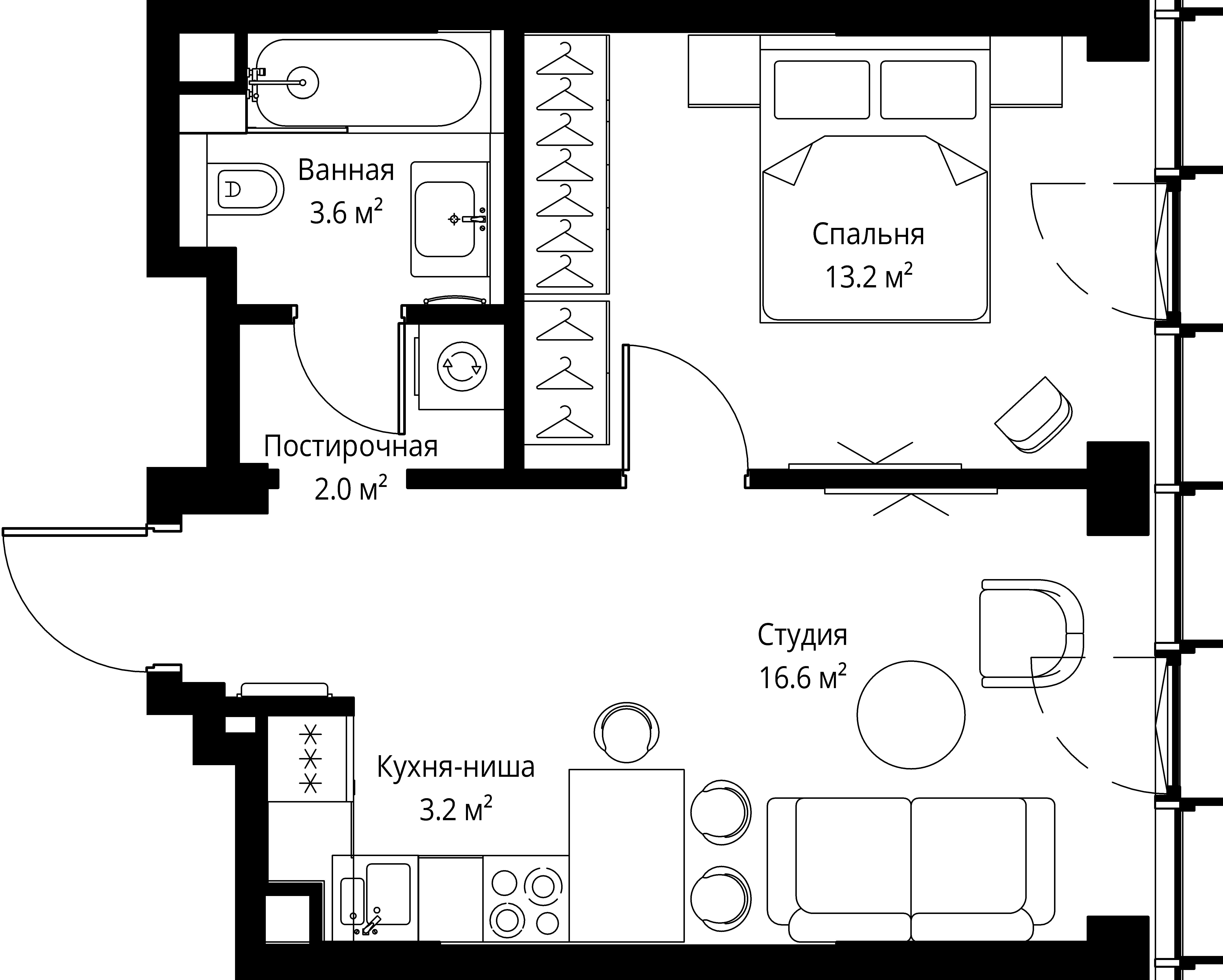 1 комн. квартира, 38.6 м², 3 этаж 