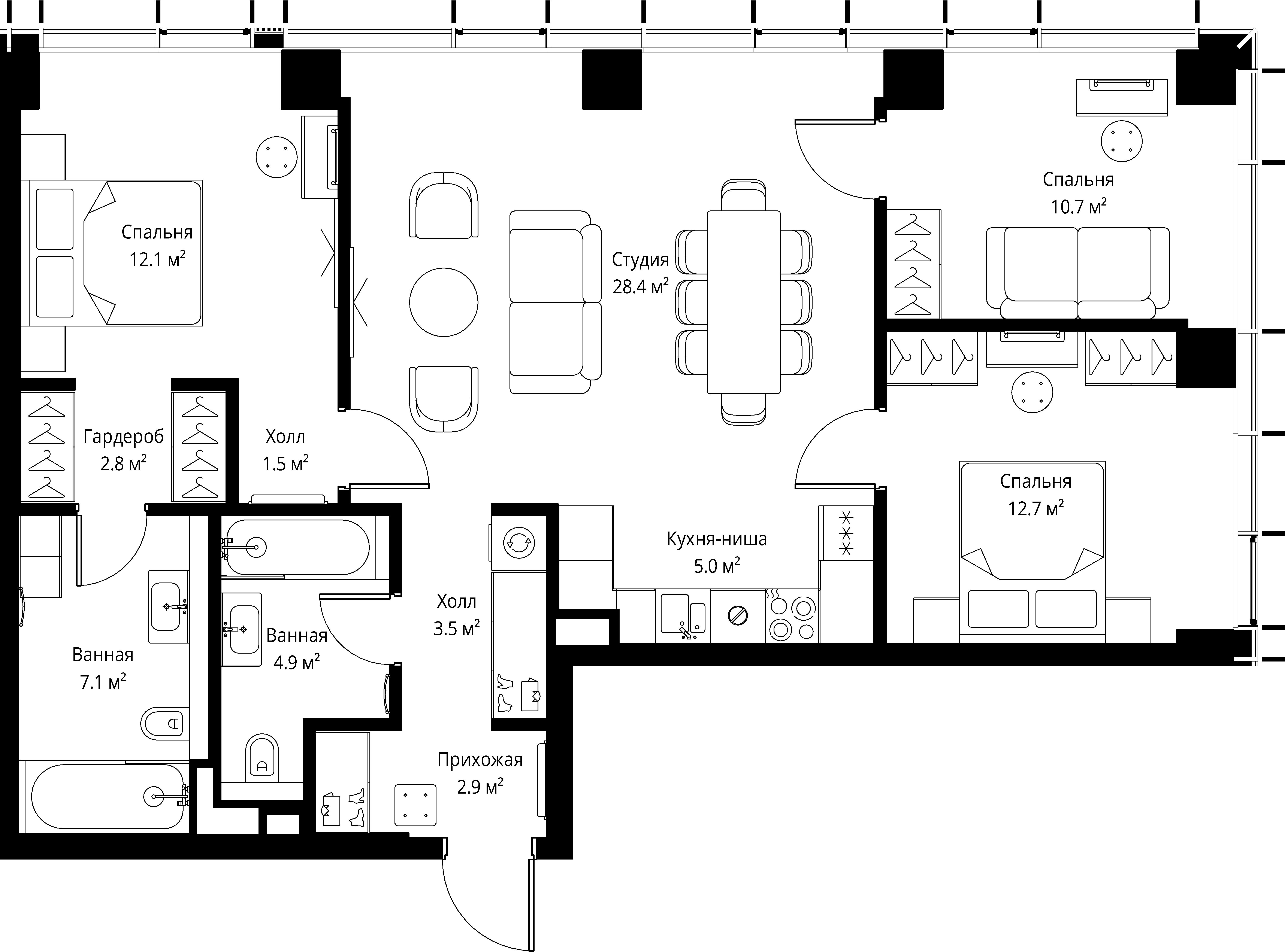 3 комн. квартира, 91.6 м², 4 этаж 