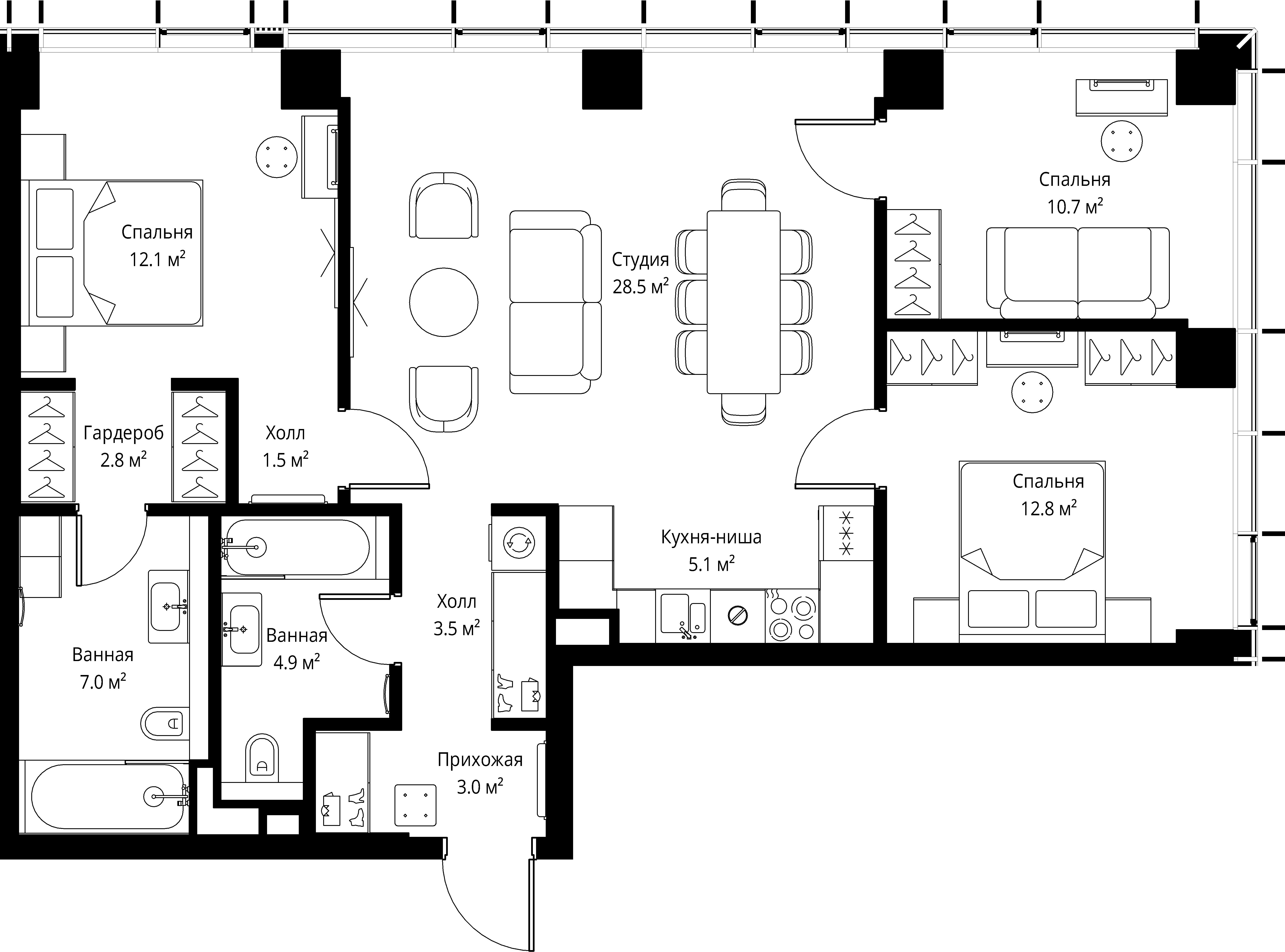 3 комн. квартира, 91.9 м², 3 этаж 
