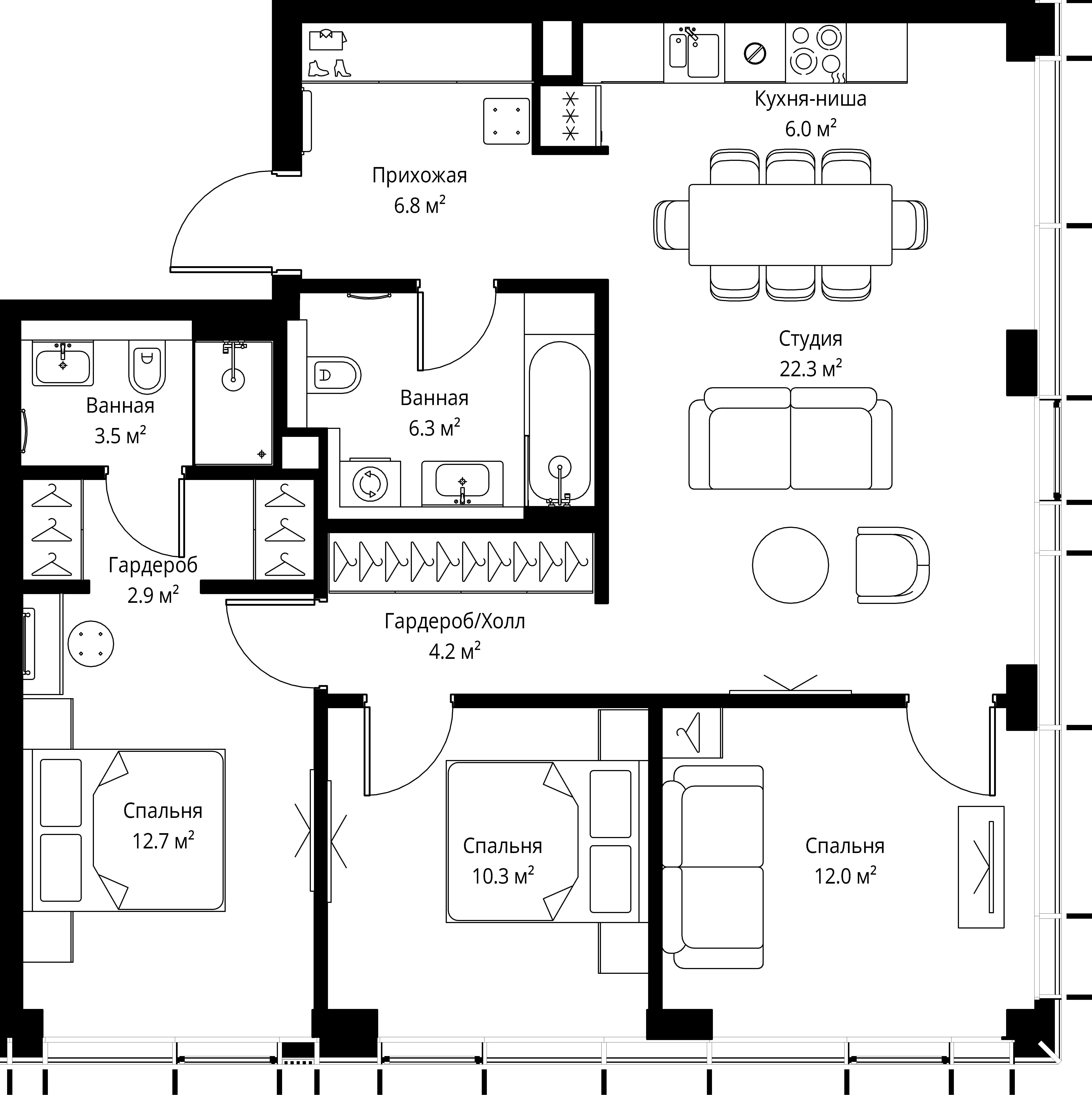 3 комн. квартира, 87 м², 38 этаж 