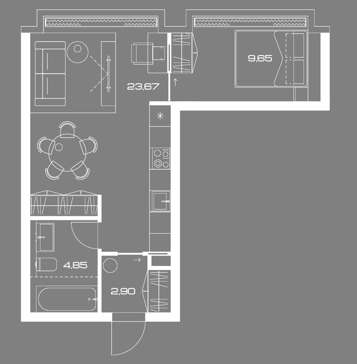 1 комн. квартира, 41.7 м², 7 этаж 