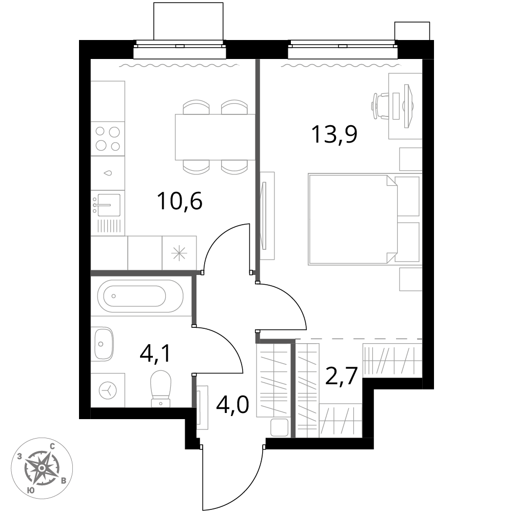 1 комн. квартира, 35.3 м², 6 этаж 