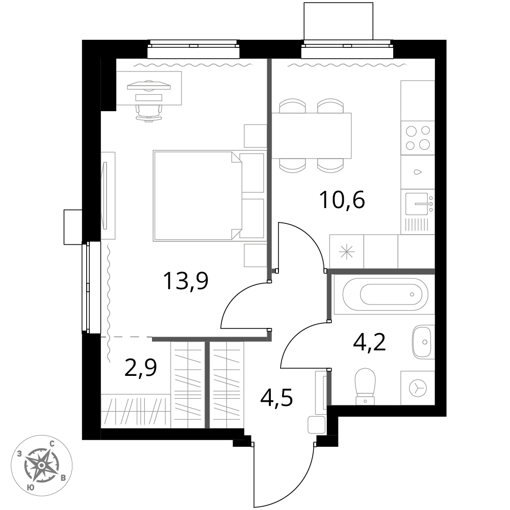 1 комн. квартира, 36.1 м², 7 этаж 