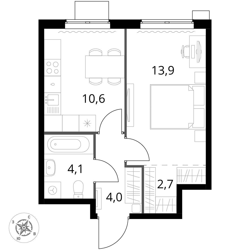 1 комн. квартира, 35.3 м², 14 этаж 