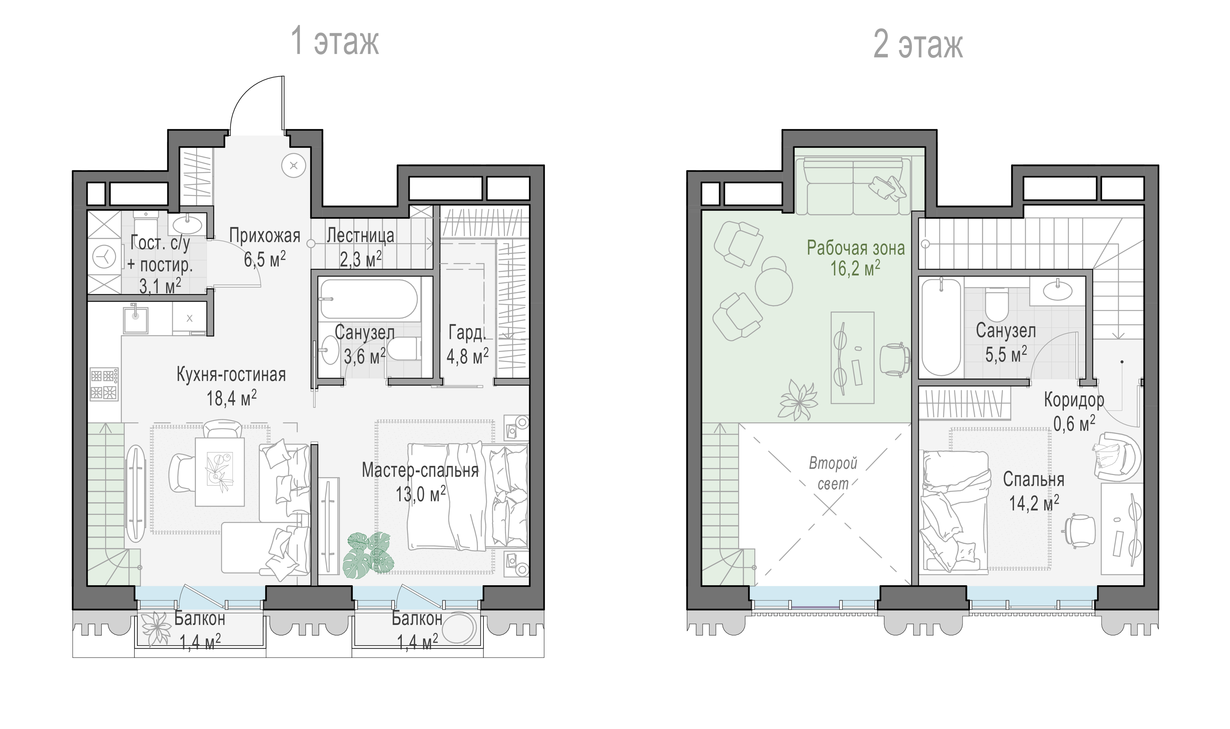 2 комн. квартира, 72.3 м², 9 этаж 