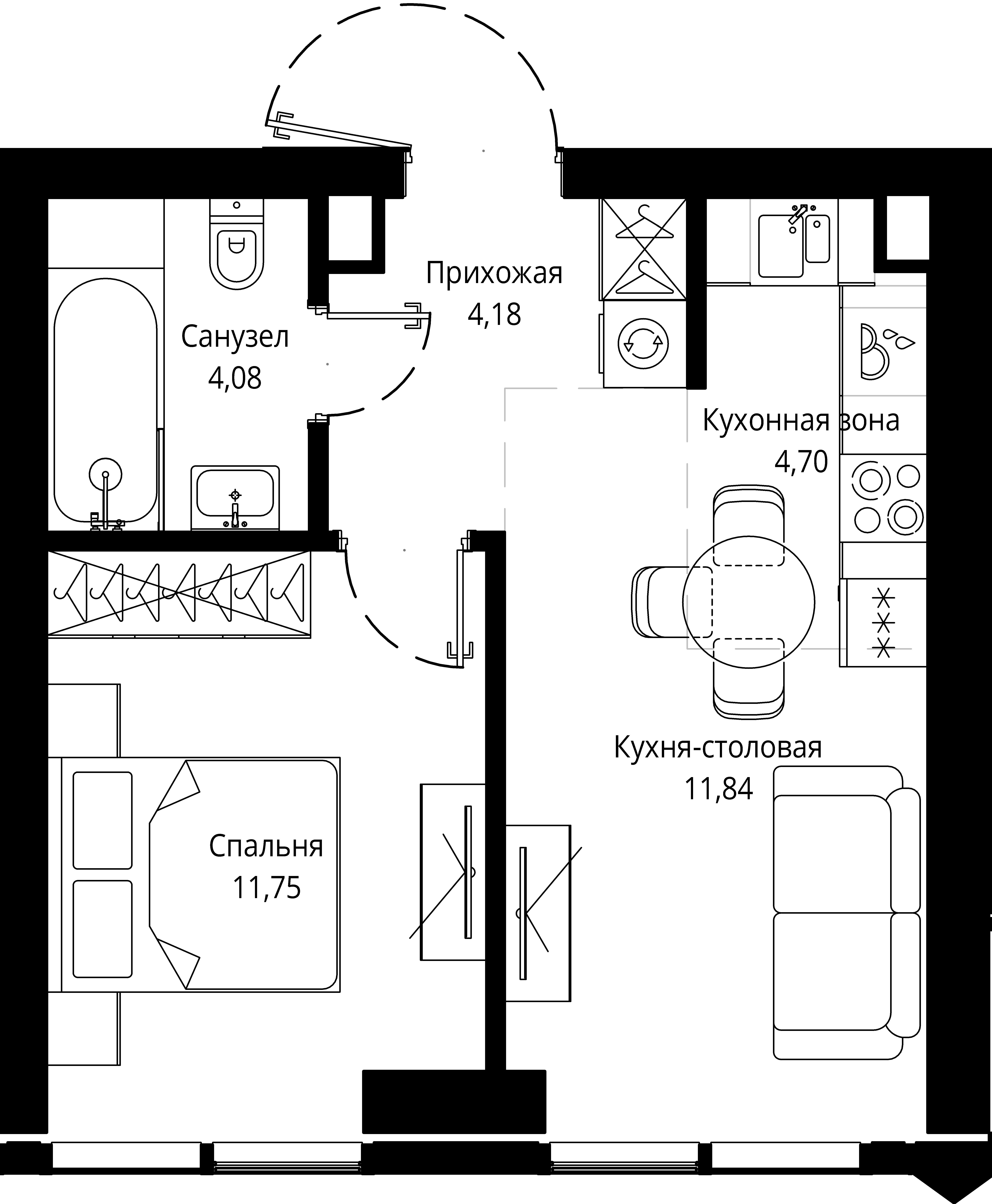 1 комн. квартира, 36.4 м², 2 этаж 