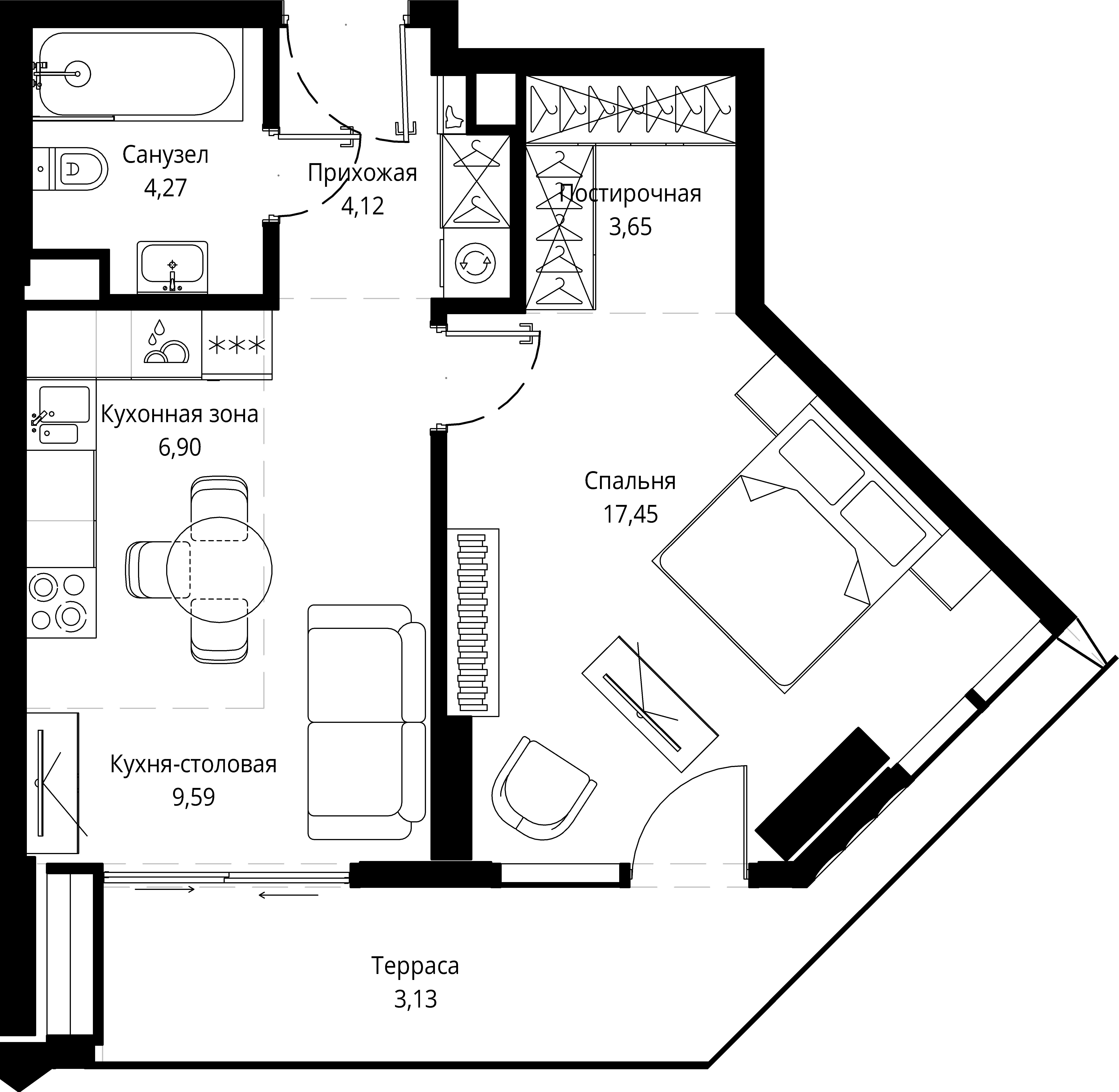 1 комн. квартира, 49.7 м², 19 этаж 