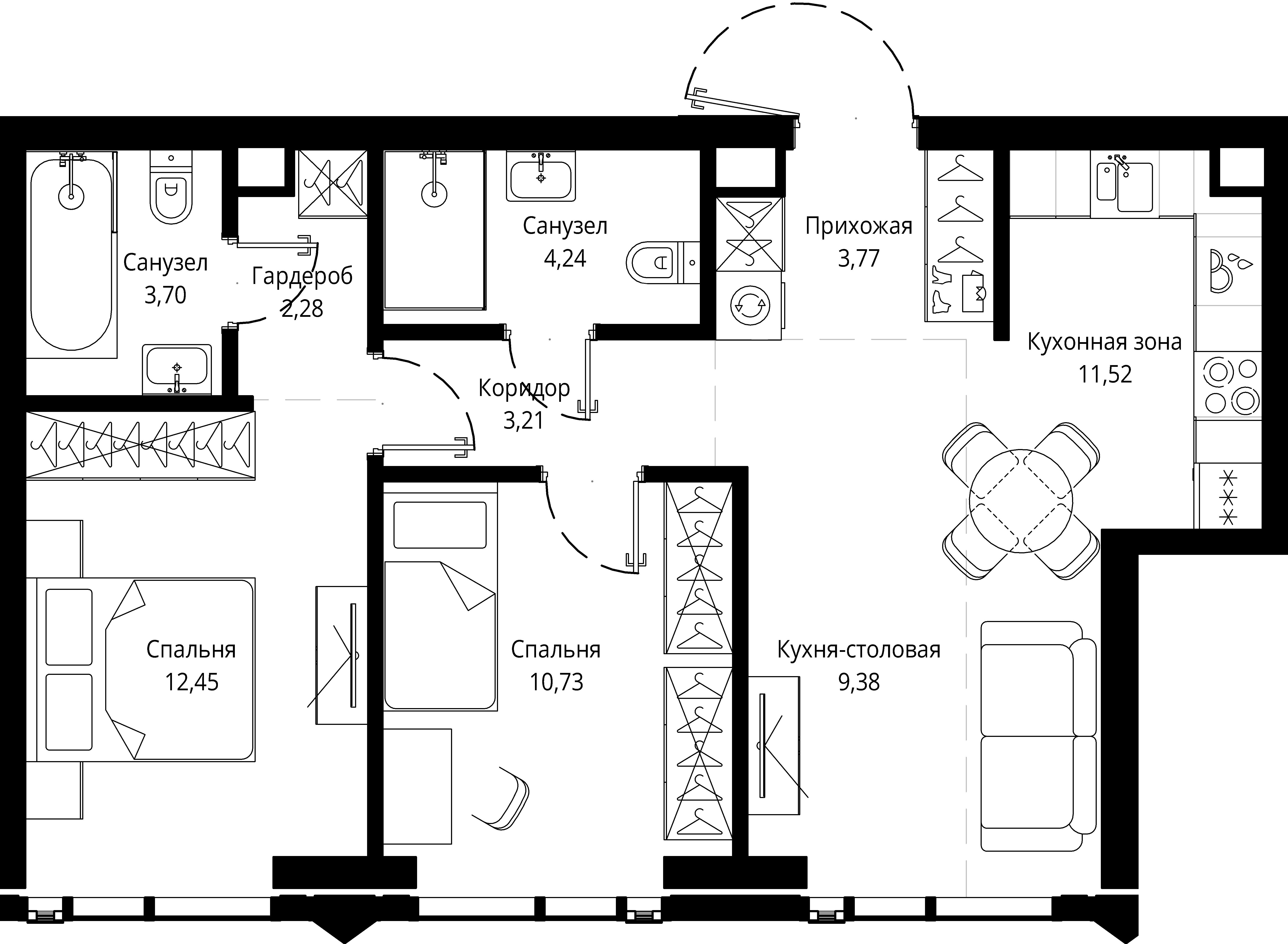 2 комн. квартира, 61 м², 40 этаж 