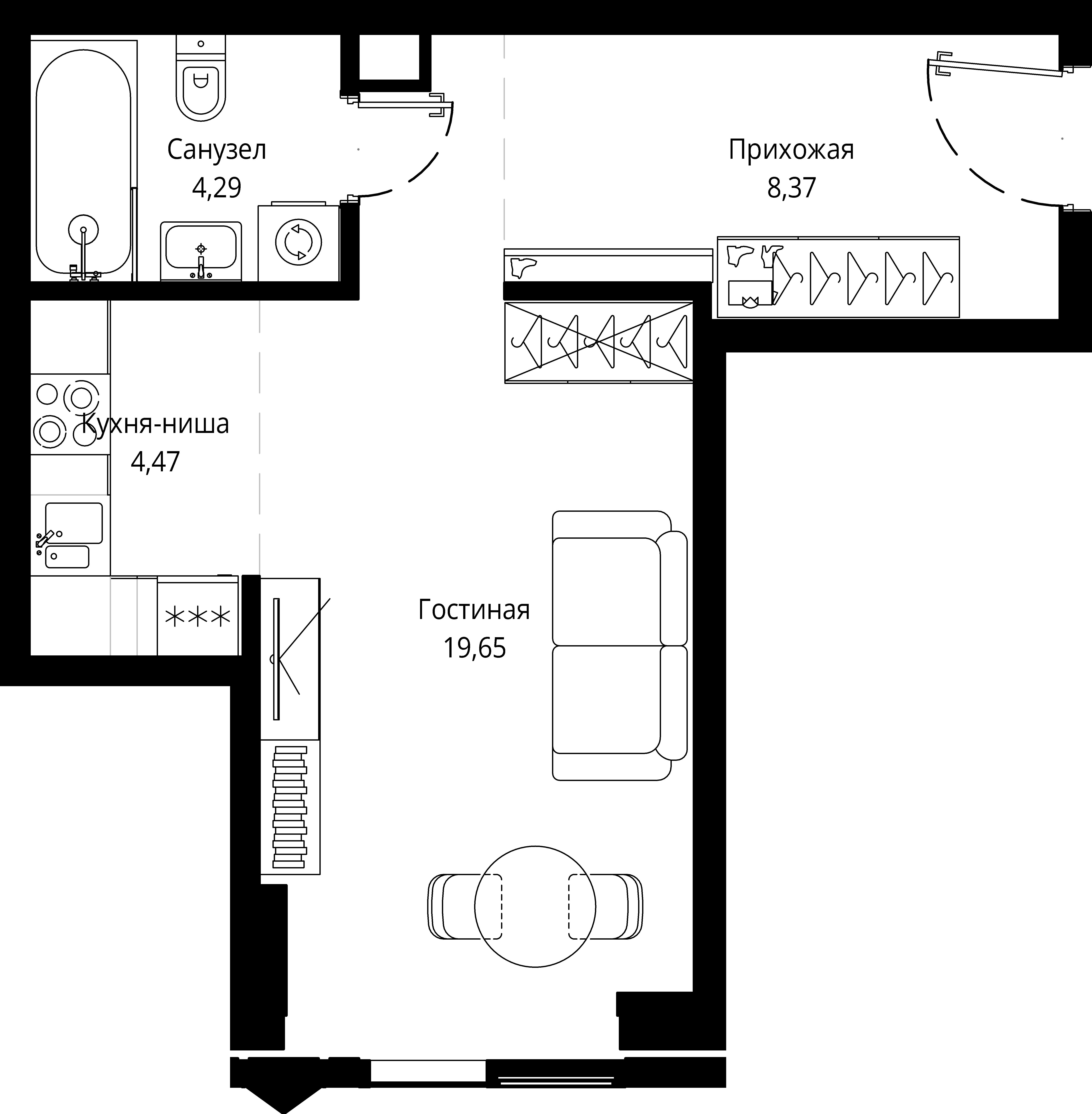 1 комн. квартира, 36.9 м², 3 этаж 