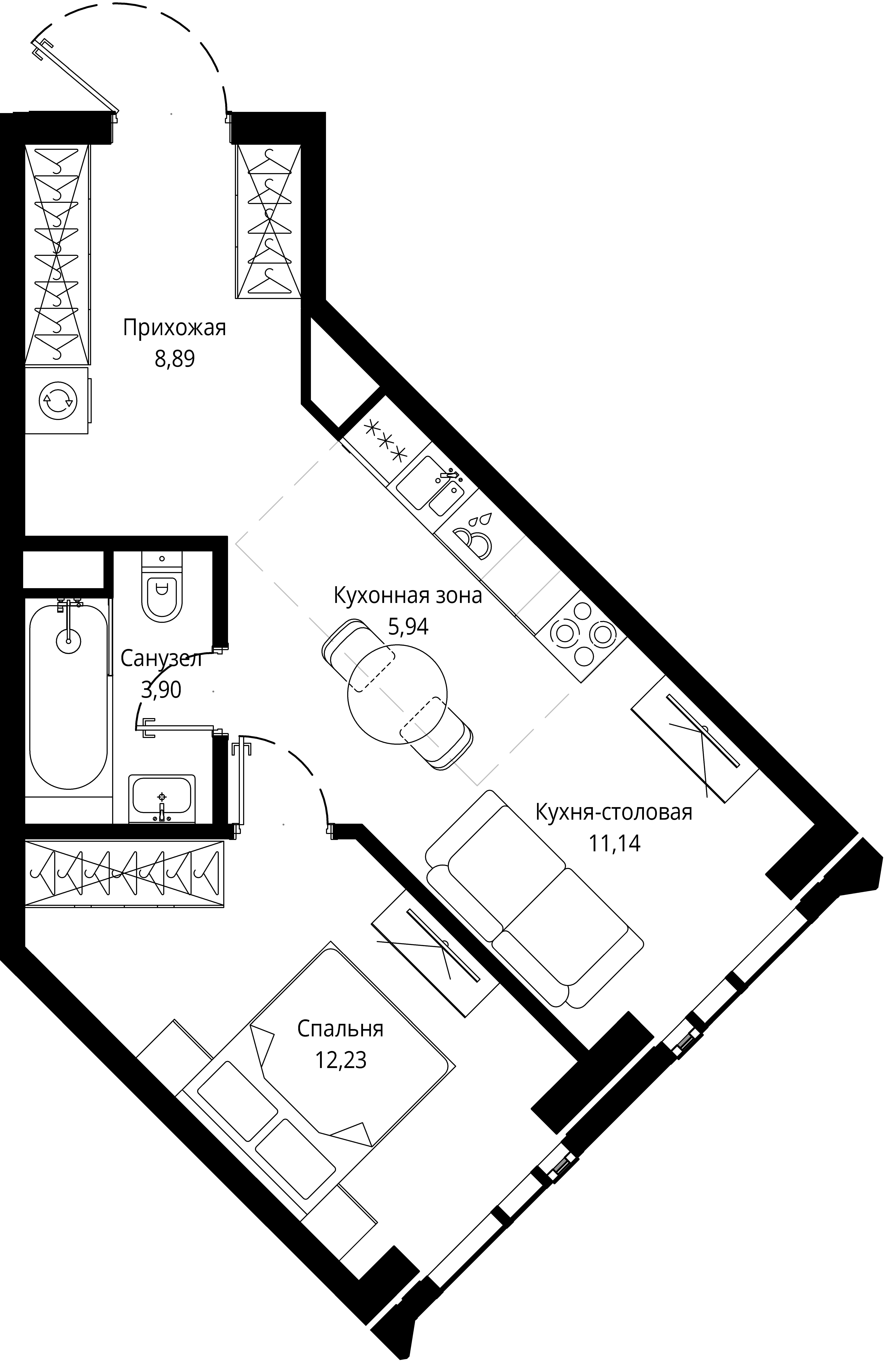 1 комн. квартира, 42.4 м², 20 этаж 