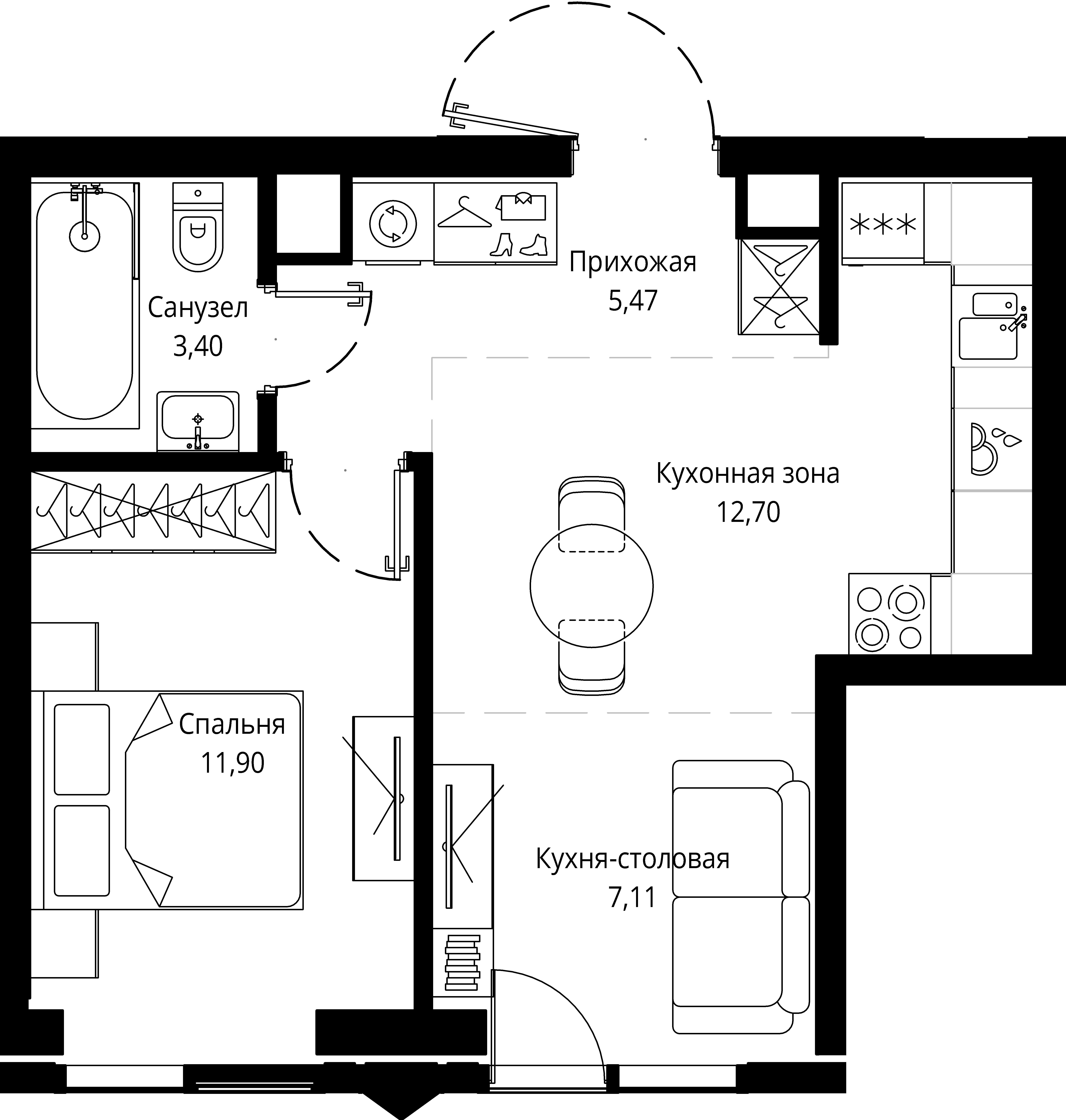 1 комн. квартира, 40.6 м², 13 этаж 