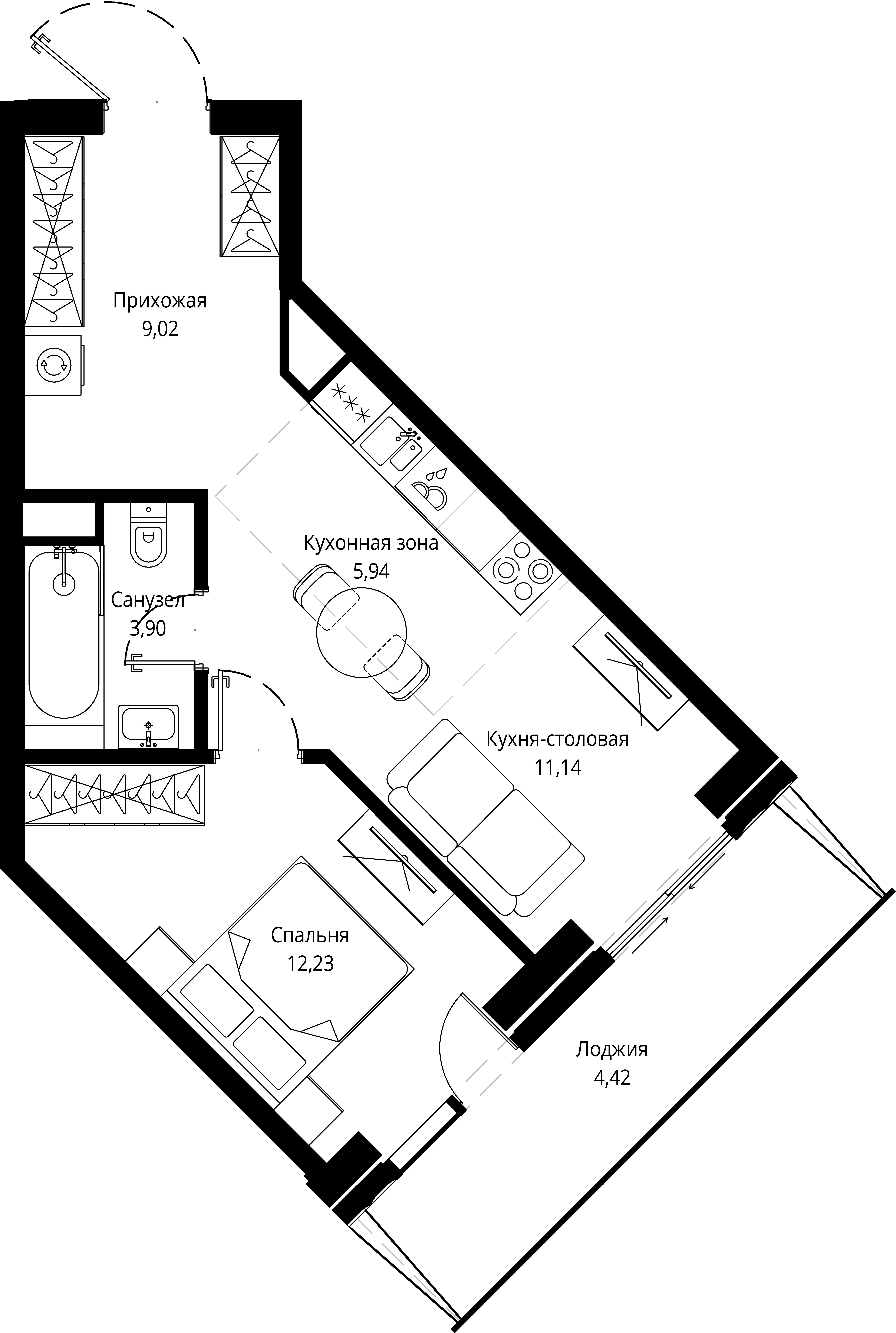 1 комн. квартира, 47 м², 8 этаж 