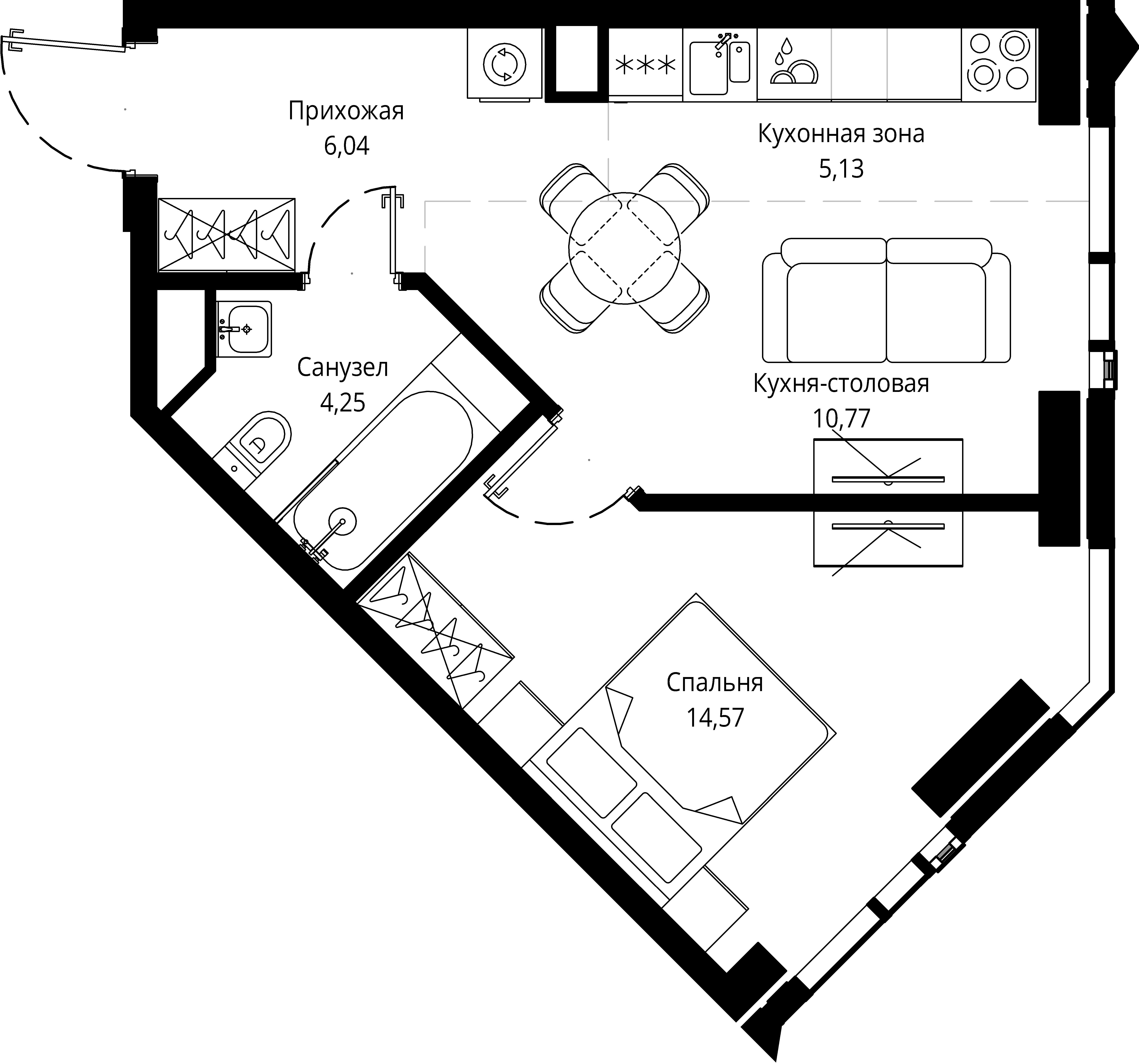 1 комн. квартира, 41.3 м², 21 этаж 
