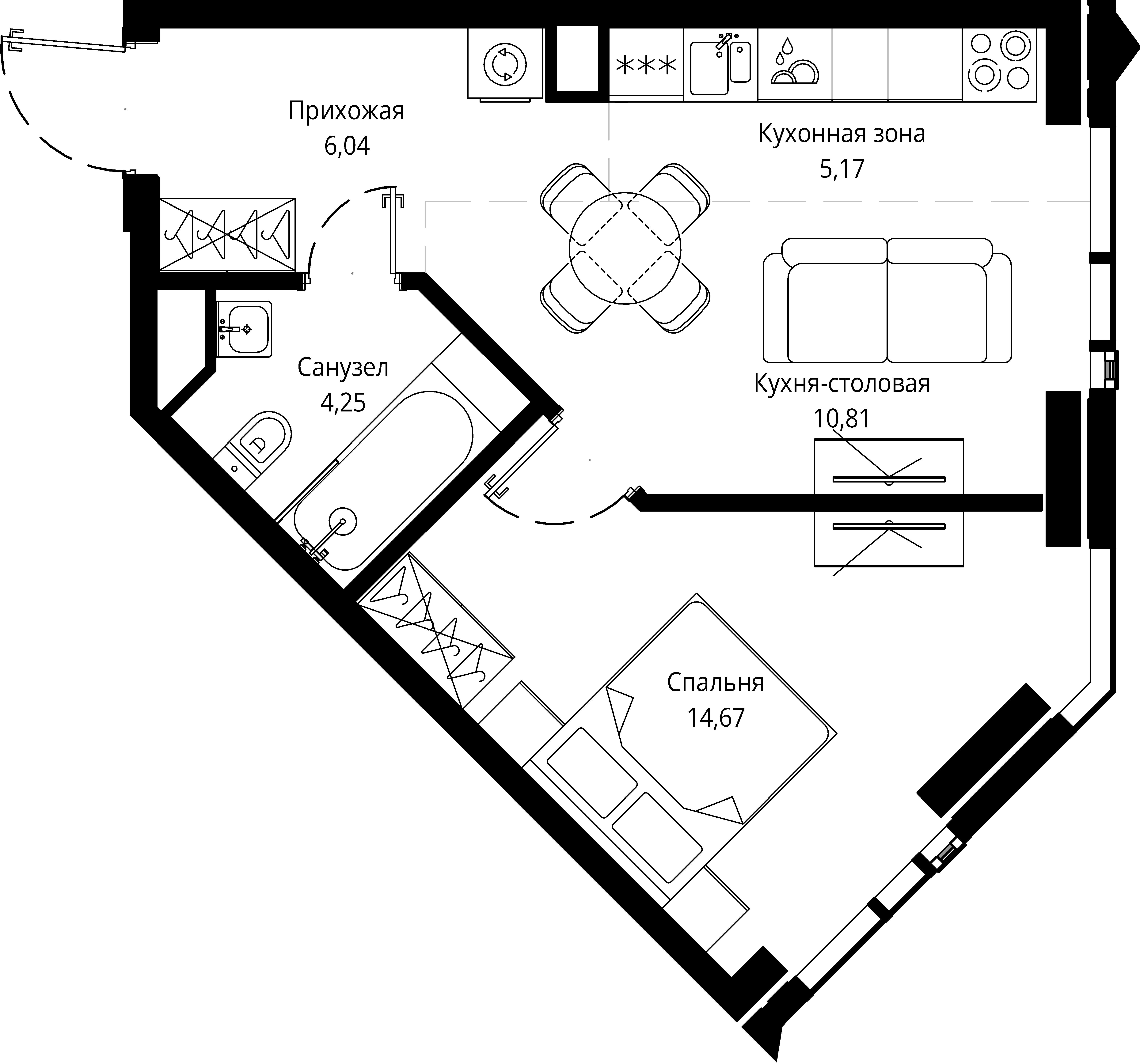 1 комн. квартира, 41.4 м², 26 этаж 