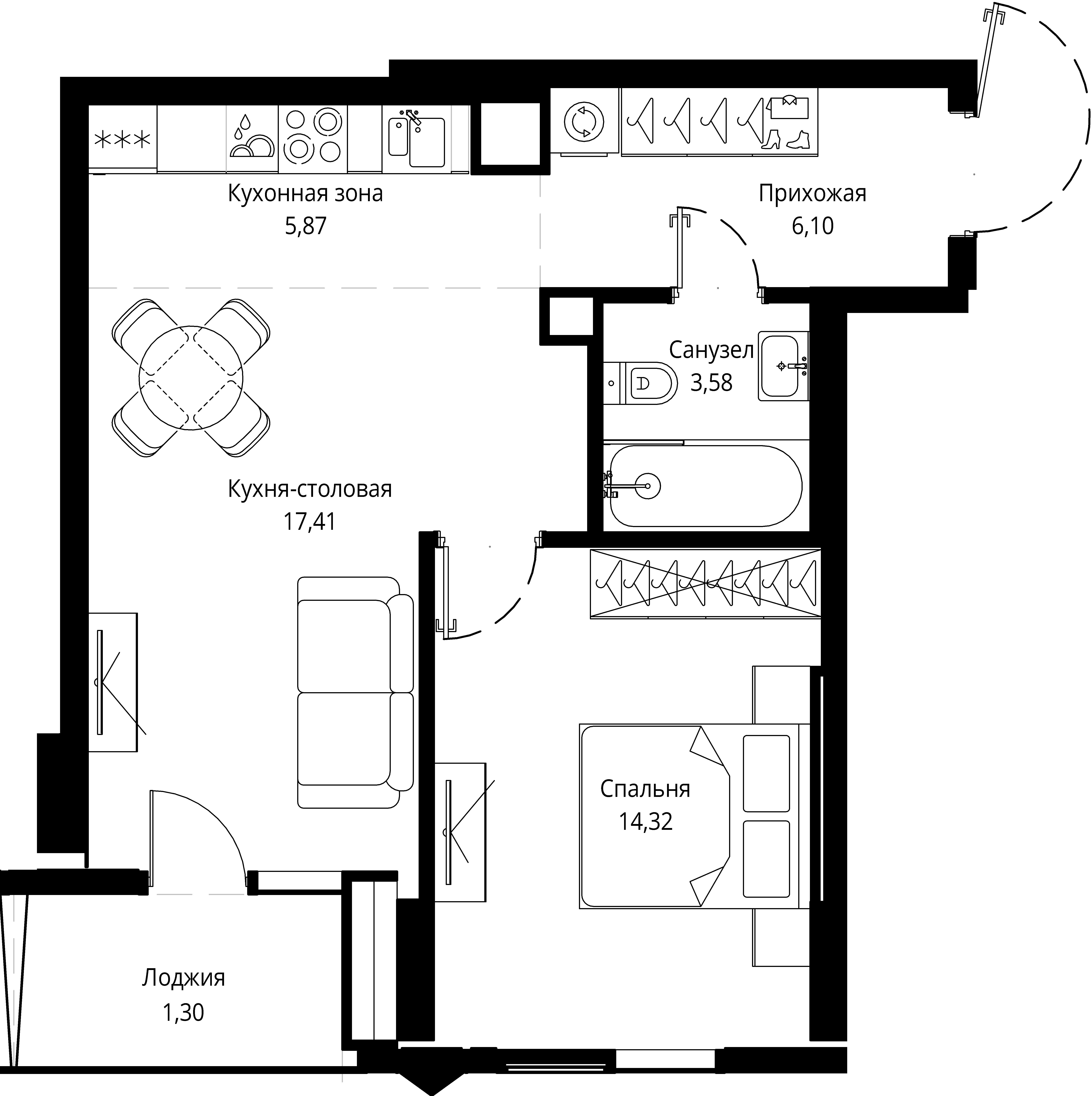 1 комн. квартира, 49.3 м², 11 этаж 